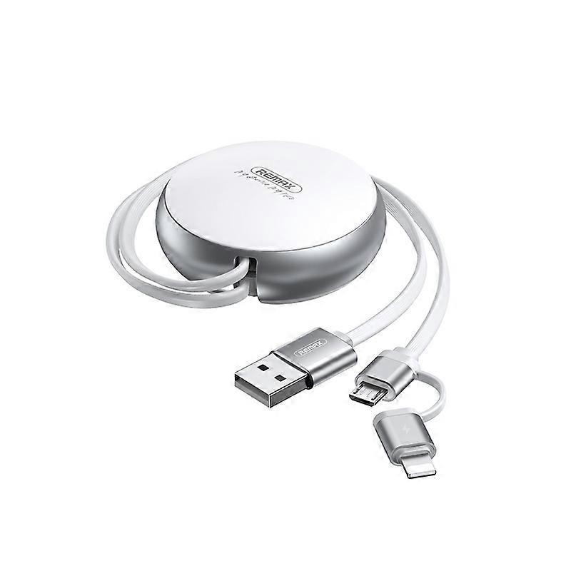 Remax RC-182i 2A 2 In 1 8 Pin + Micro USB Creation Series Telescopic Charging Data Cable, Length: 90cm(White)