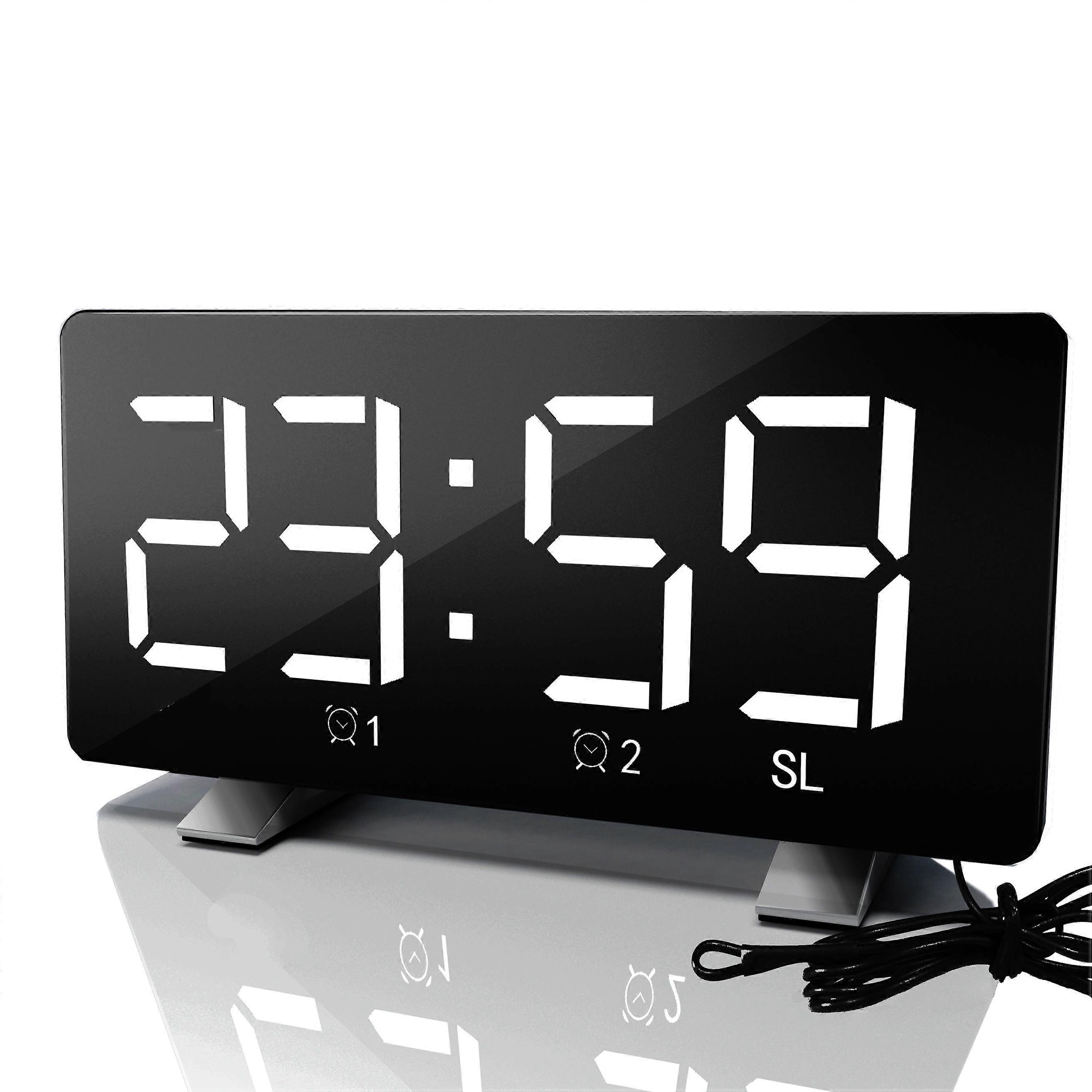 1 Set Led Digital Projection Snooze Electronic Clock Alarm Clock Display Projector Radio USB Rechargeable Device Black and white