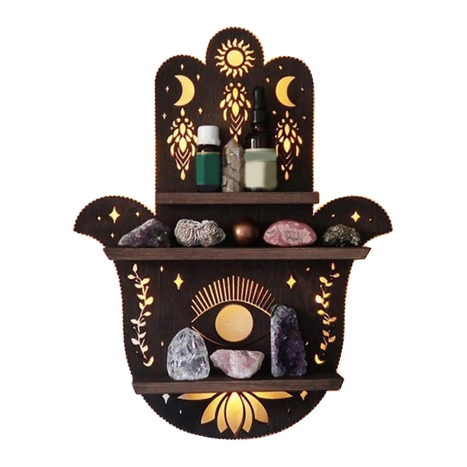 Wood Storage Shelf with Led Light Tiered Organizer Crystal Ball Display Stand