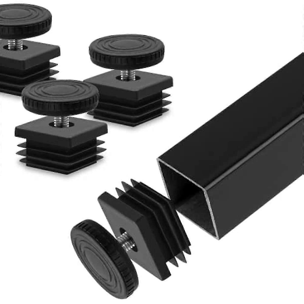 オフィスホームテーブルデスクチェア用の4pcs正方形の調整可能なレベリングフィート、スクエアチューブインサート家具レベリングキット、30mm x 30mm、黒
