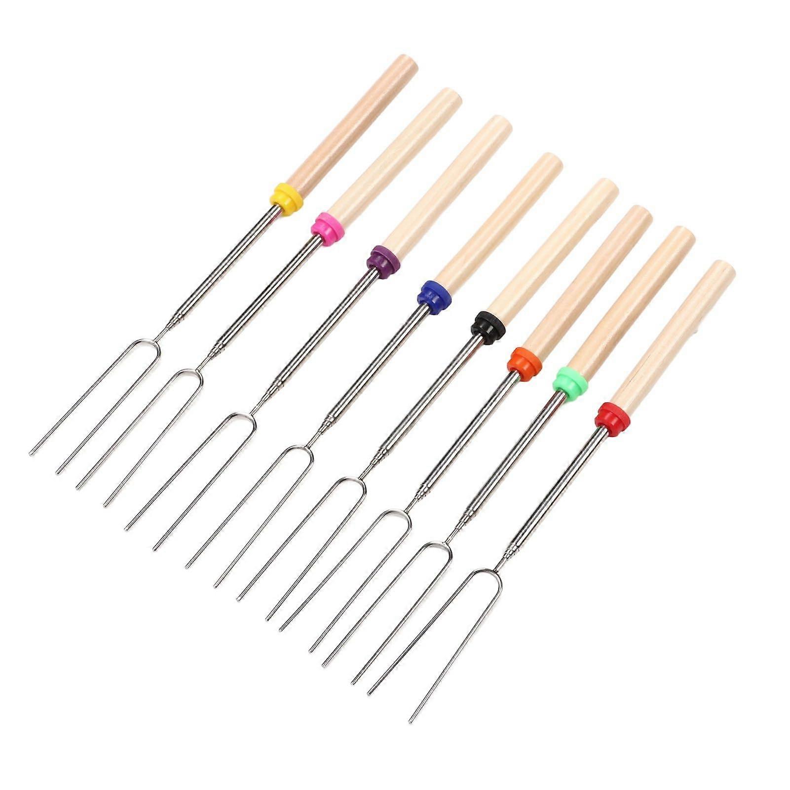 8 Pack Extendable Marshmallow Roasting Sticks, Telescopic Smores Skewers and Hot Dog Forks for Camping, Fire Pit, BBQ Skewers Set