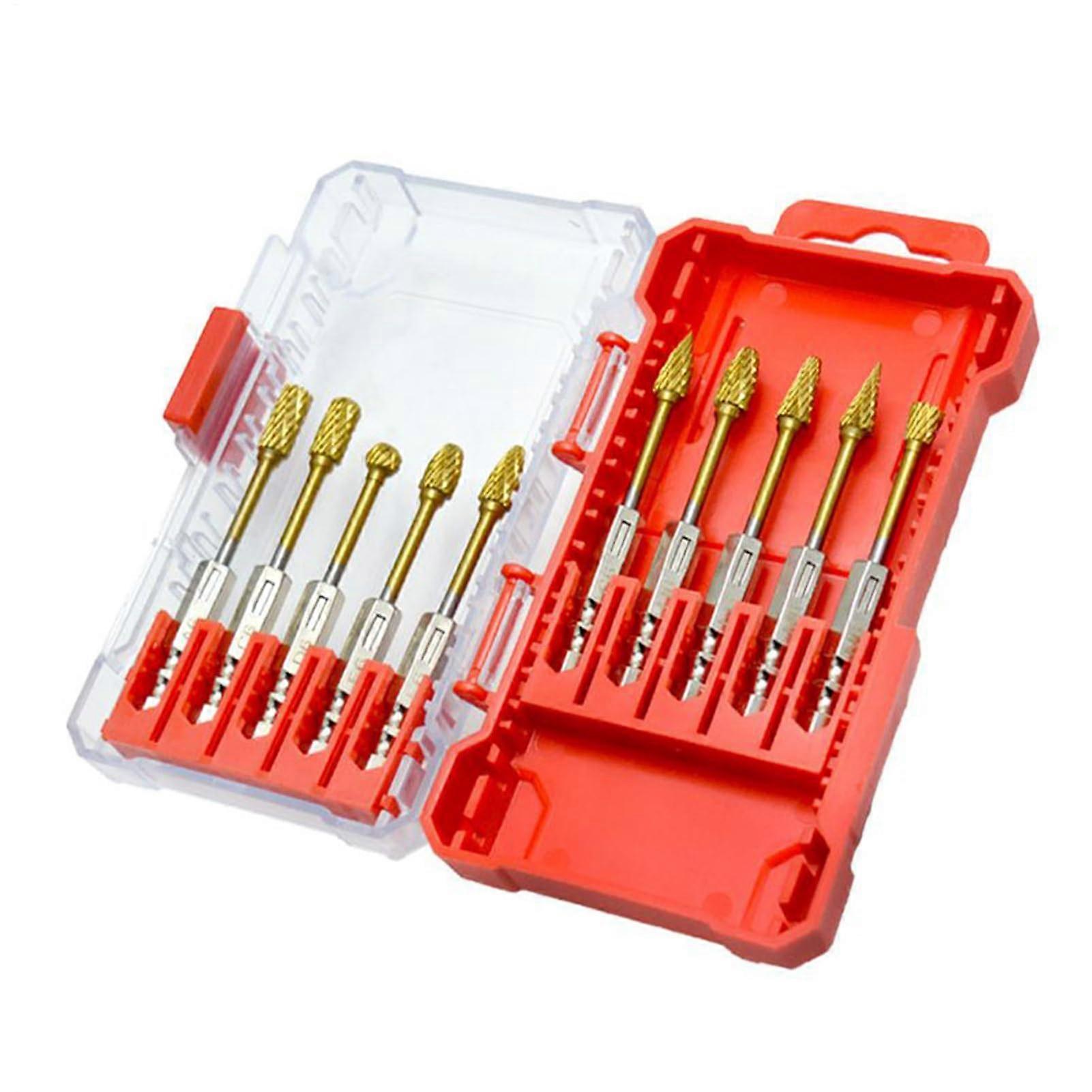 Carbide burr bits, tungsten drill rotary tool set of 10, 1/4 inch shank for die grinder.