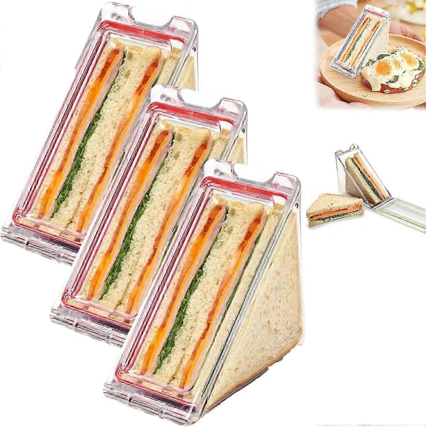 Contenedor de sándwich triangular, caja de sándwich triangular transparente, reutilizable Caja de sándwich triangular portátil, caja de sándwich lavable con tapas