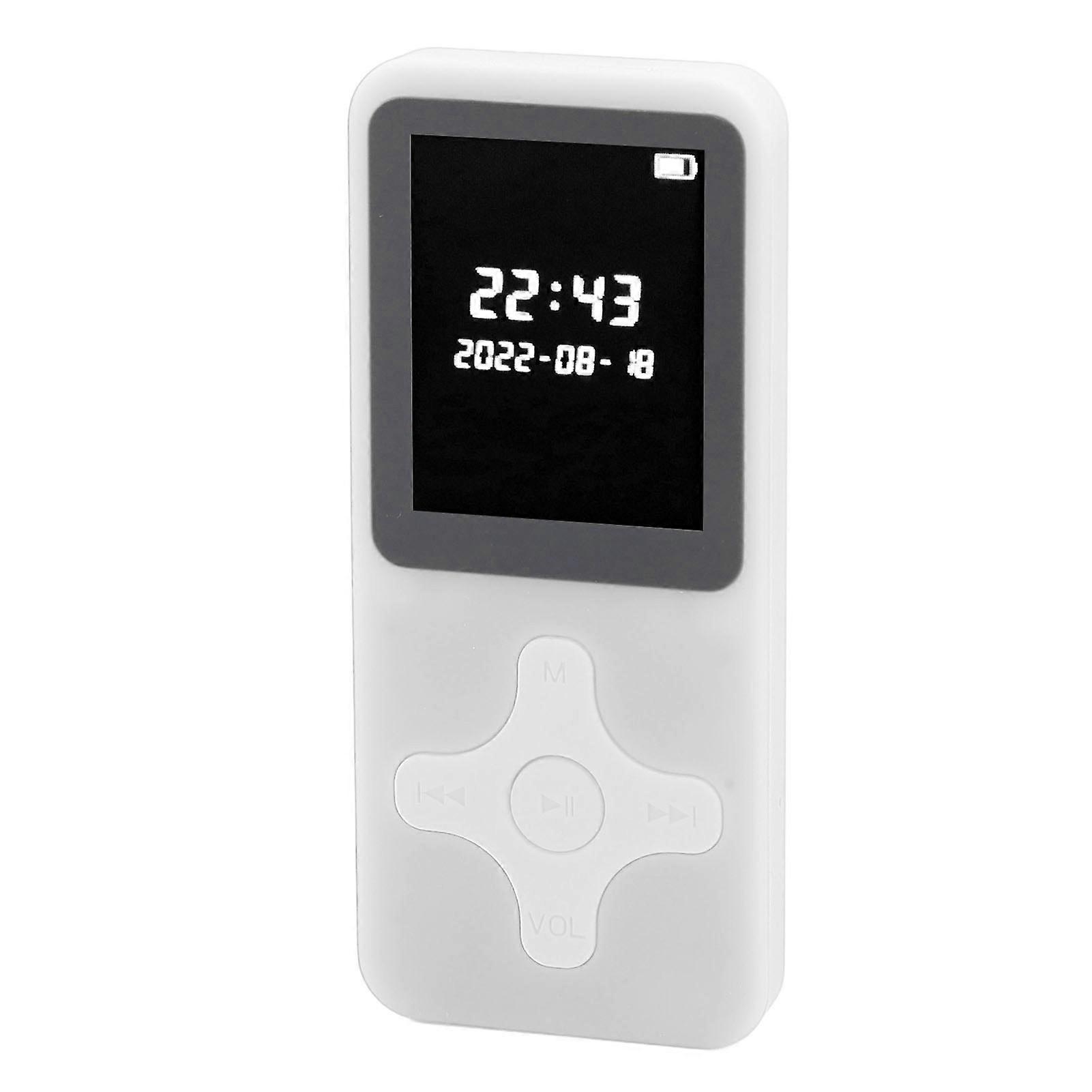 MP3 Player Bluetooth 5.0 1.77in LCD Screen Portable HiFi Music Player with FM Radio Recorder Alarm Clock Electronic Book White No Memory Card