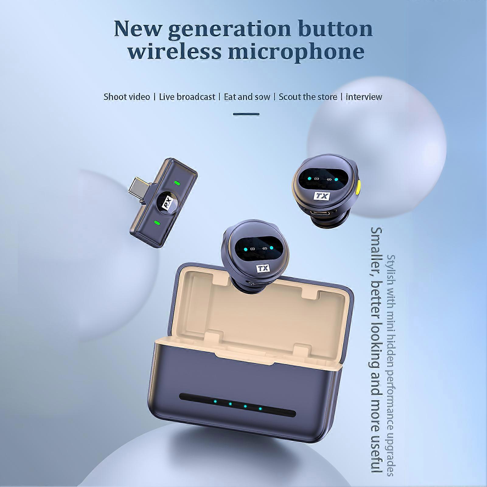 One-Trigger-Two 2.4G Wireless Microphone Magnetic Clip On Mic for Smartphone 50M Transmission Range Noise Cancelling Built-in Battery with Charging C