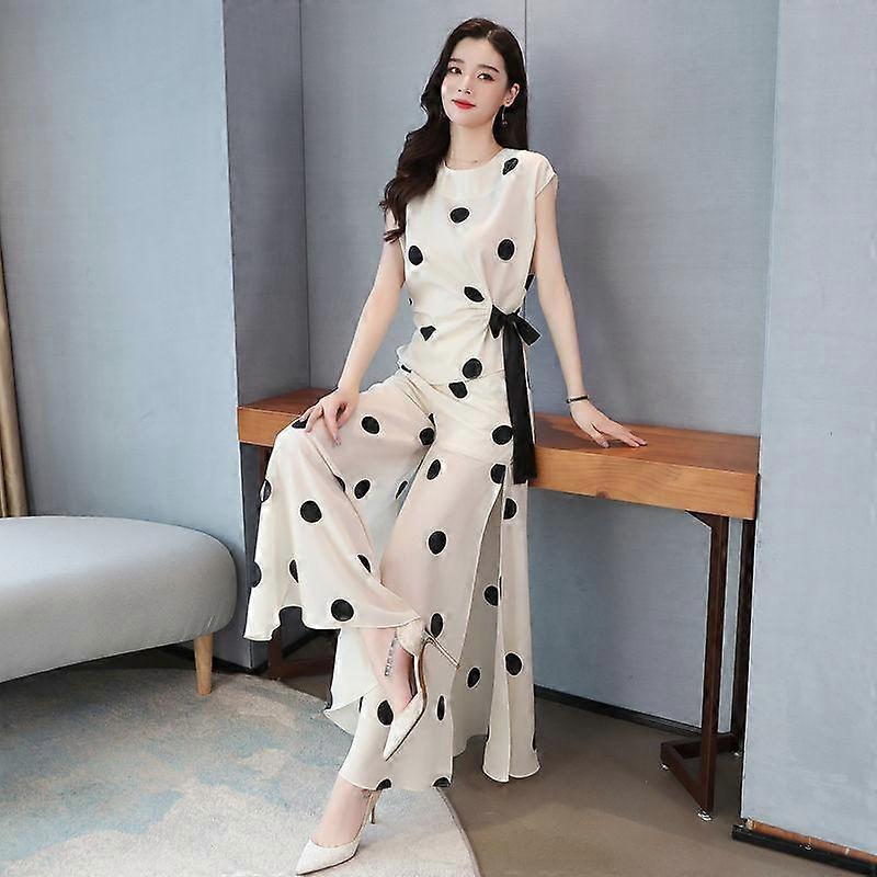 Women's Plus Size Suit Spring Summer Office Polka Dot Pattern Suit Short Sleeve + Pants Two Piece Set