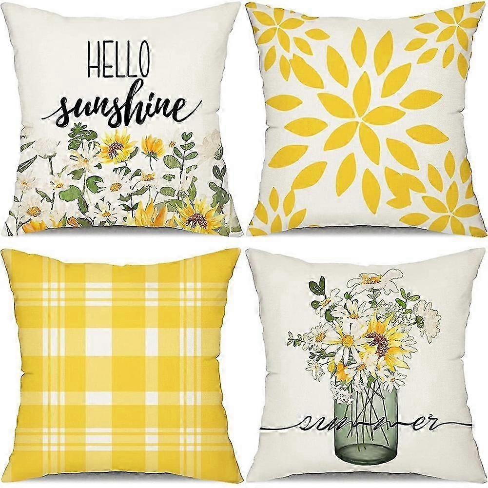 Summer Pillow Covers 18X18 Set of 4 Farmhouse Throw Pillows Summer Decorations Cushion Cas for Sofa
