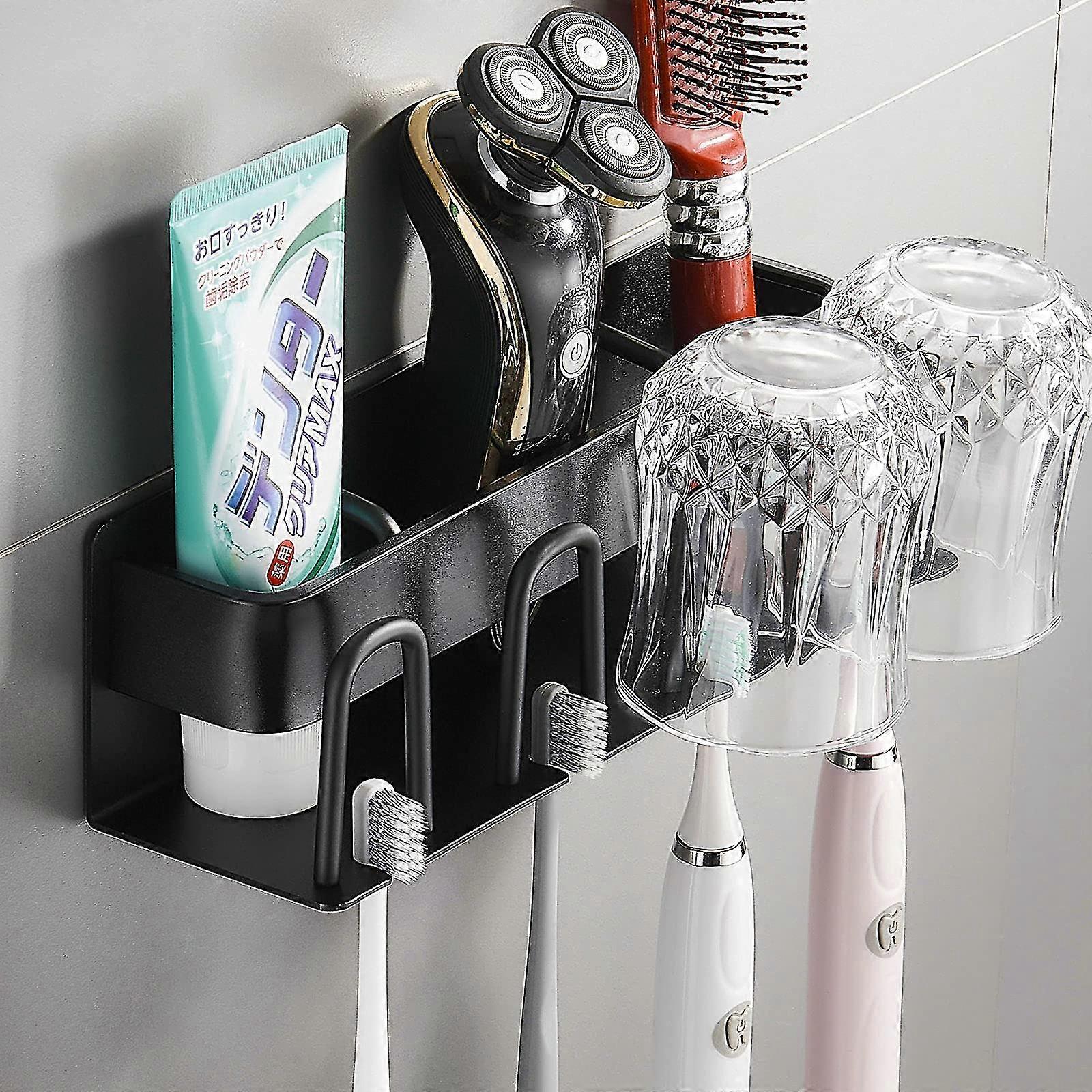 Wall Mount Toothbrush Holder - No Drilling Cup Organizer