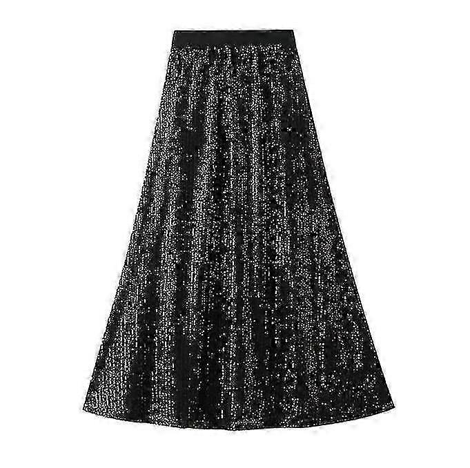 Jupe scintillante à paillettes taille haute pour femmes, jupe trapèze décontractée à taille élastique