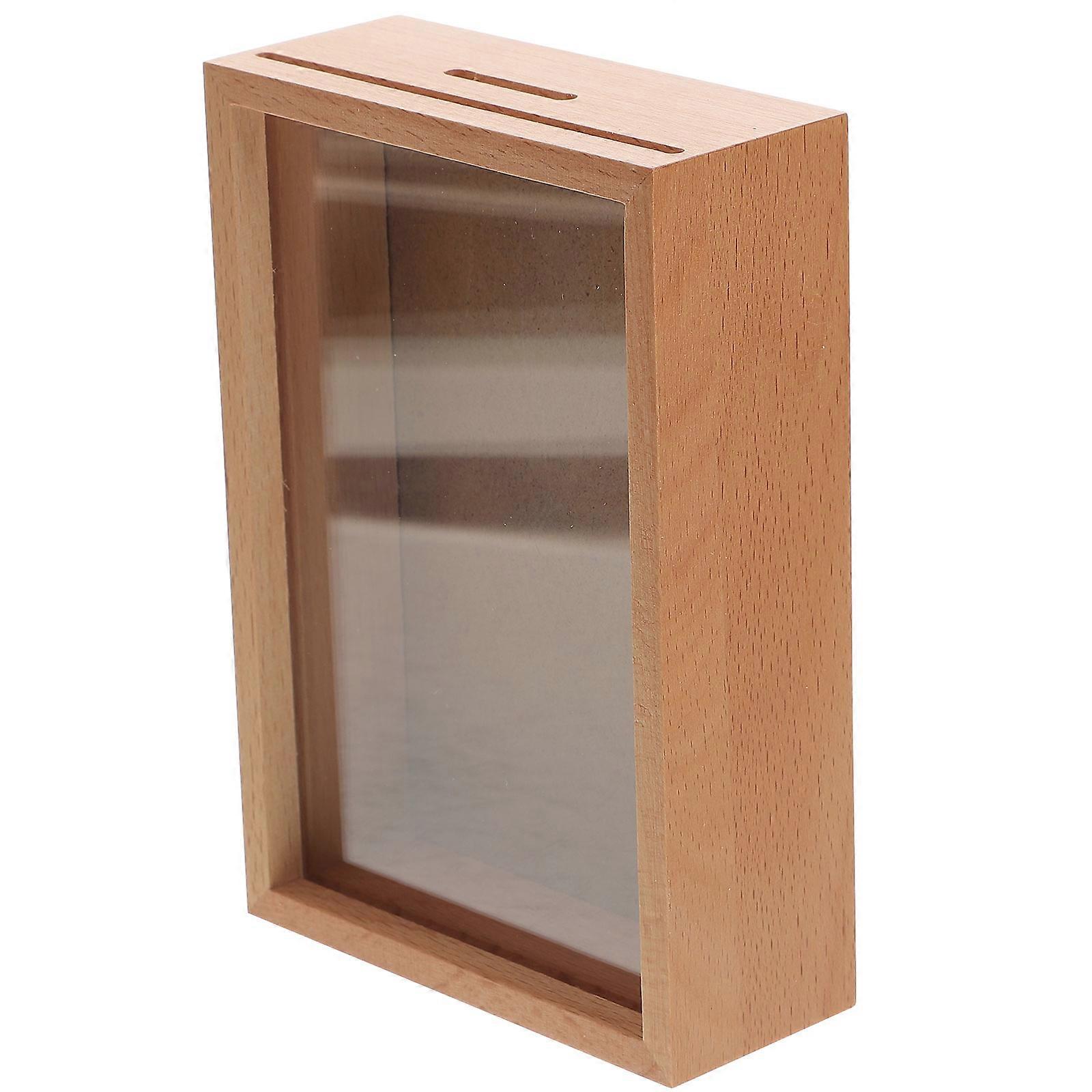 Multipurpose Money Jar, Wood Case with Acrylic Panel for Savings