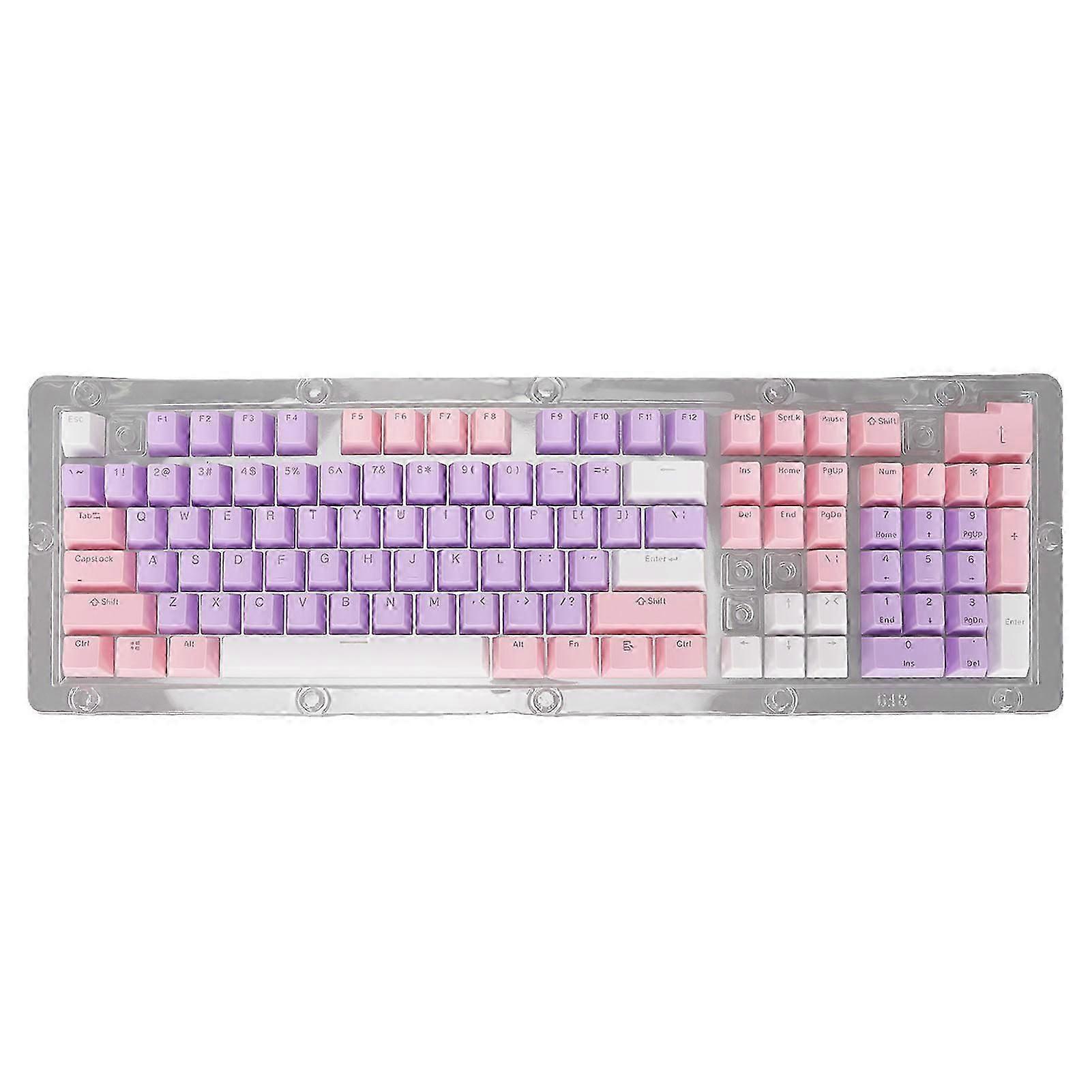 Keyboard Keycaps 107 Key Three Color Translucent Characters Arc Layout Mechanical Keyboard Keycaps Pink Purple White