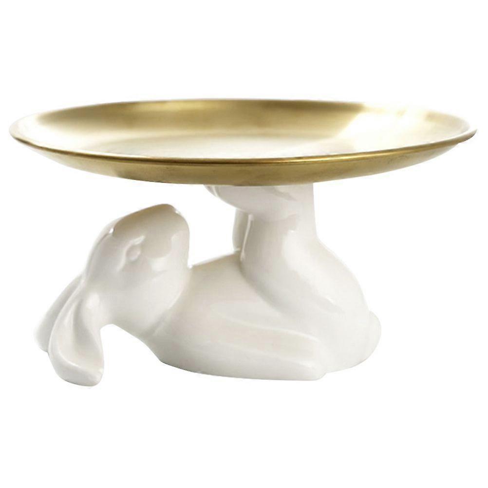 Serving Tray White Ceramic Decorative with Elegant Rabbit Design for Storage Use