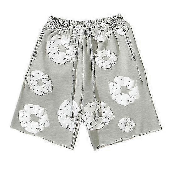 Summer Men Shorts Flower Print Drawstring Elastic Waist Loose Pockets Pleated Vacation Beach Sport Casual Homewear Short Pants