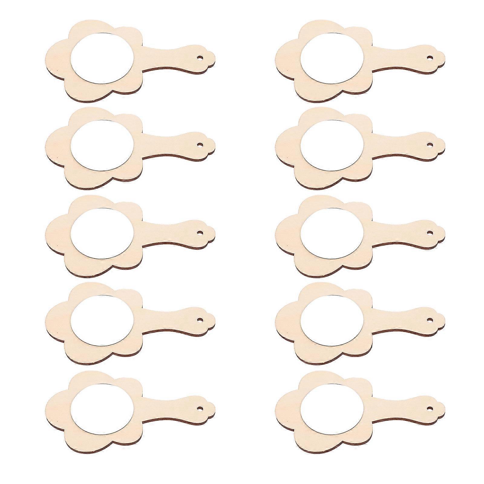 Small Handheld Mirror Diy Wooden Mirror Unfinished Handheld Mirror Practical Modeling 10Pcs