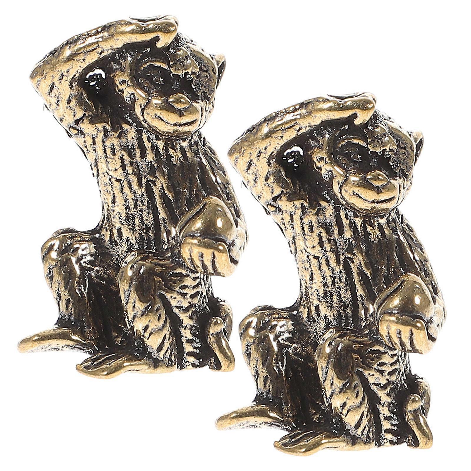 2pcs Brass Monkey Decorative Figurines Stylish Desktop Animal Ornaments for Home Office Creative Design Craftsmanship