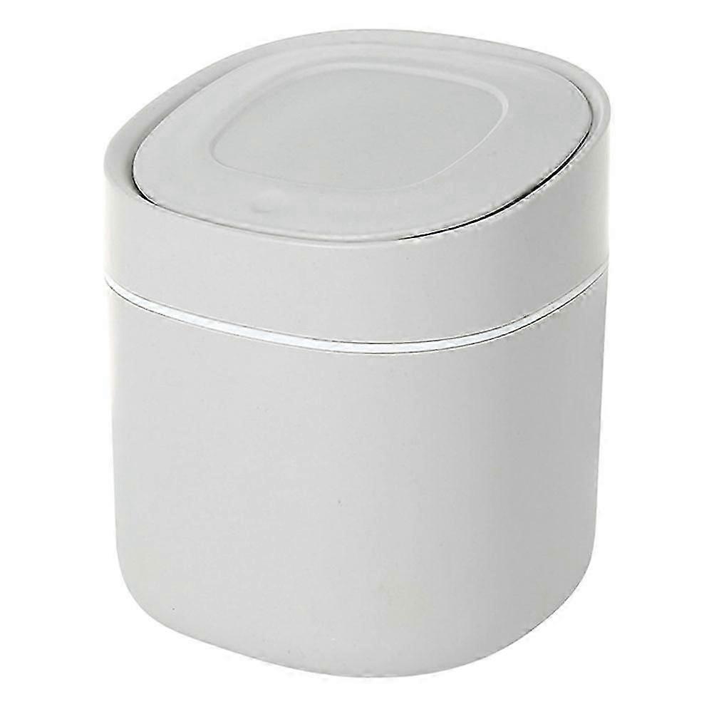 1Pc Trash Basket Desktop Wastebasket Home Trash Bin with Cover (Light Grey)