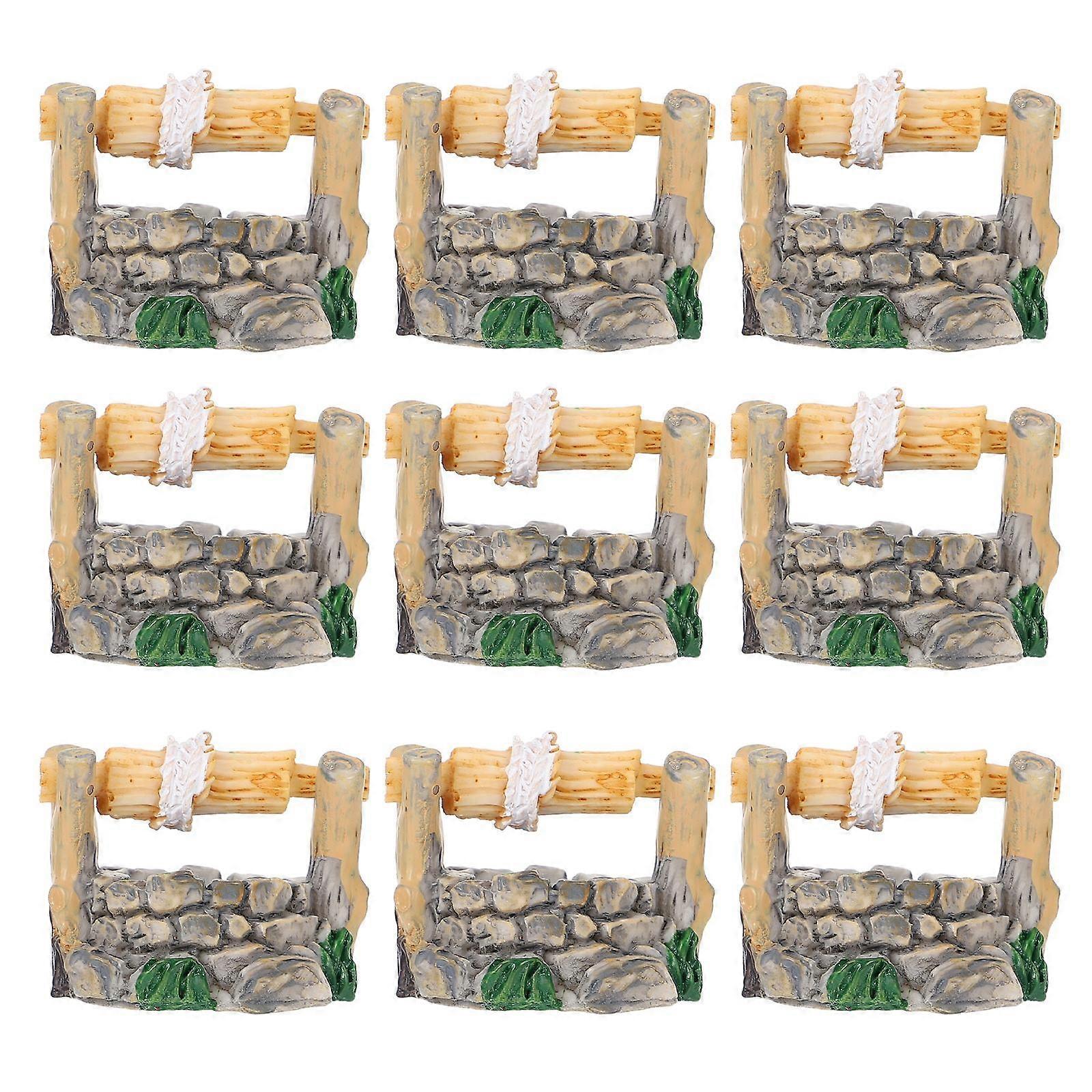10pcs Vintage Resin Well Statues for Fairy Garden Crafts and Miniature Landscapes