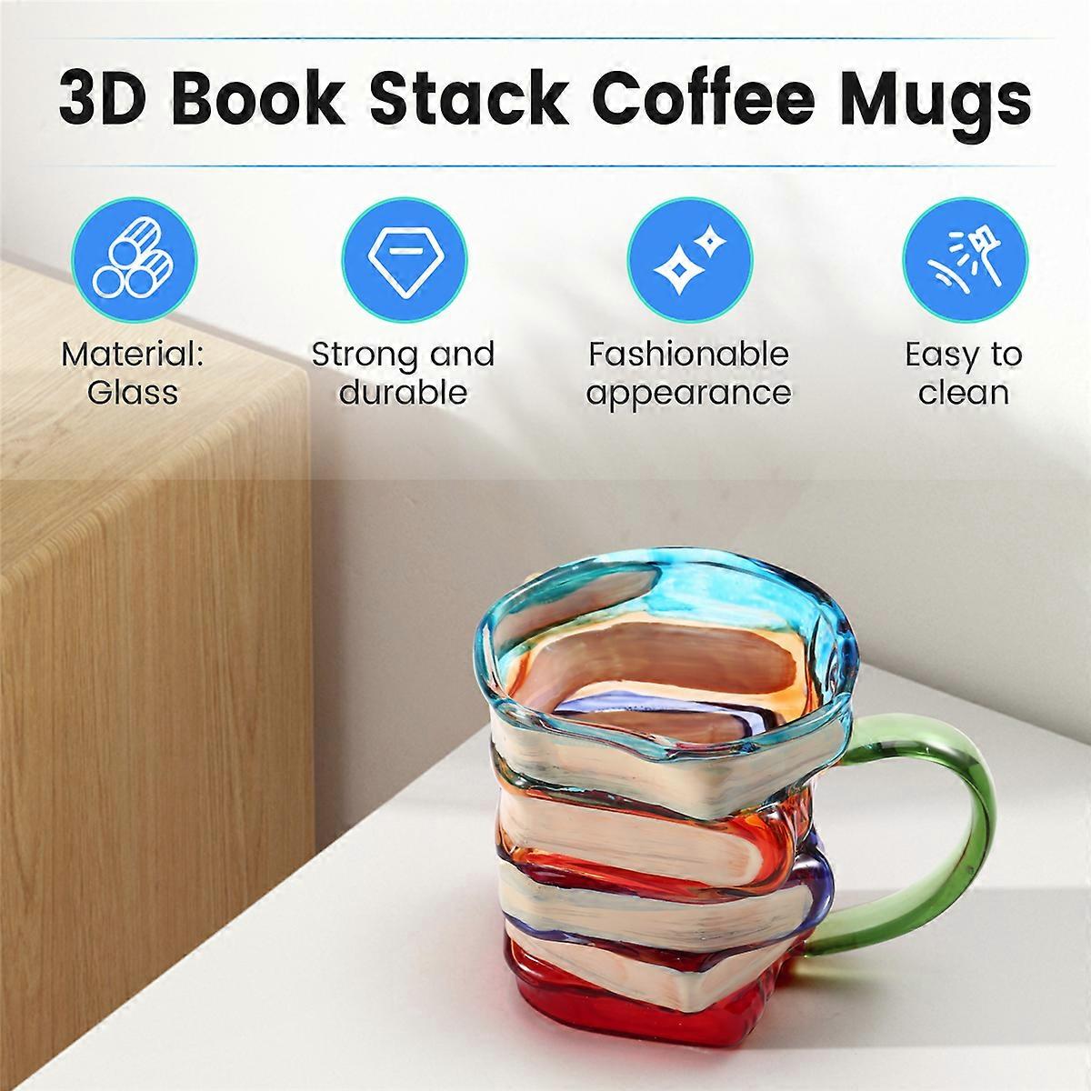 3D Book Stack Kaffeetassen, bemalte Buchtasse, Books Stack Kaffeetasse