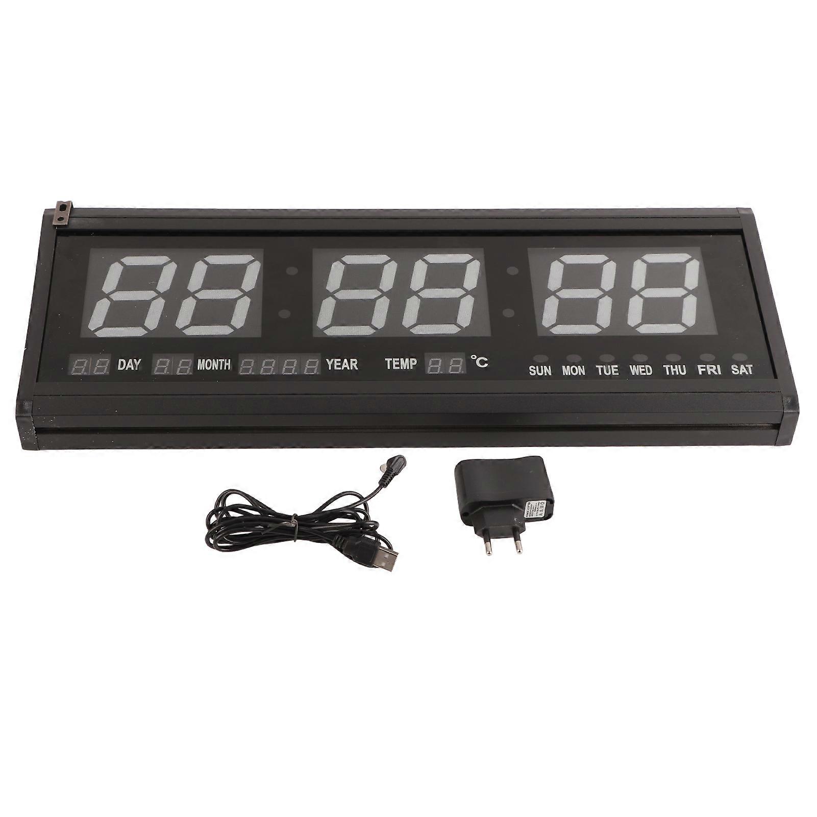 Large Modern LED Digital Wall Clock Date Temperature 24 Or 12 Hour Office