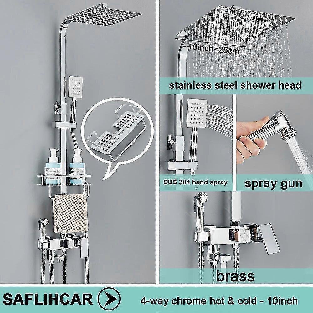 Brass Shower Faucets Rainfall Shower Set With Free Shelf Hot Cold Mixer Shower System for Bathroom