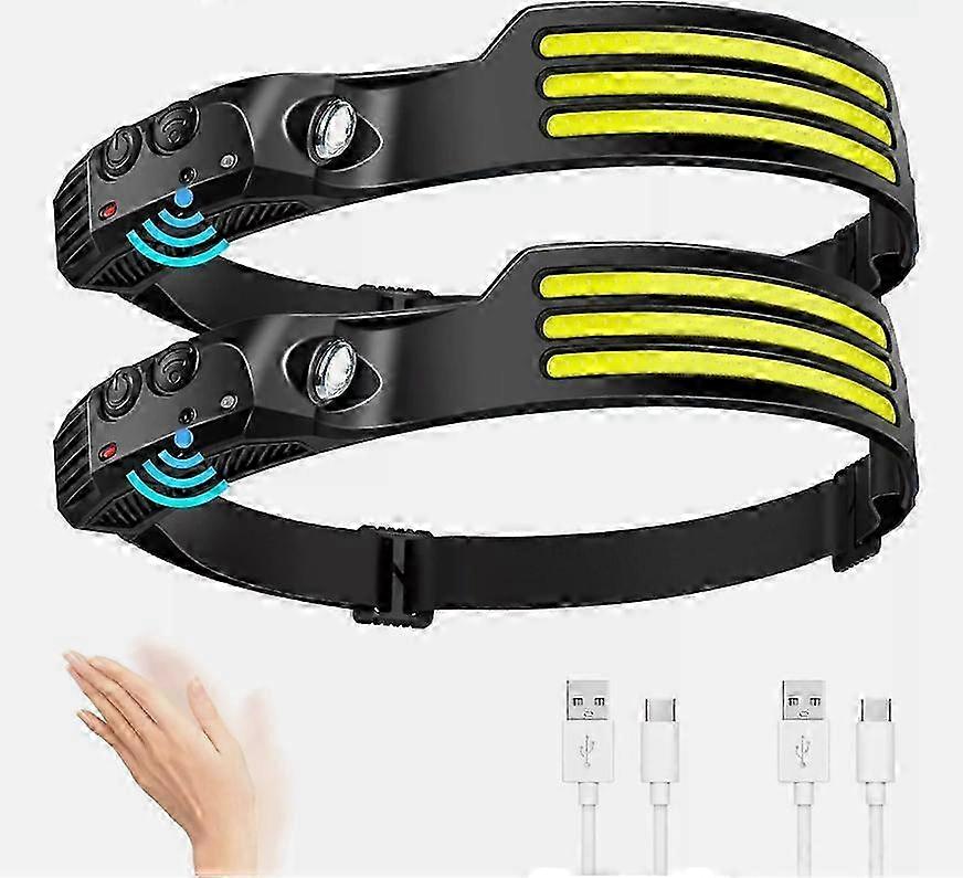 2PCS LED Head Lamp Flashlight Work Light Bar Head Band Lamp COB