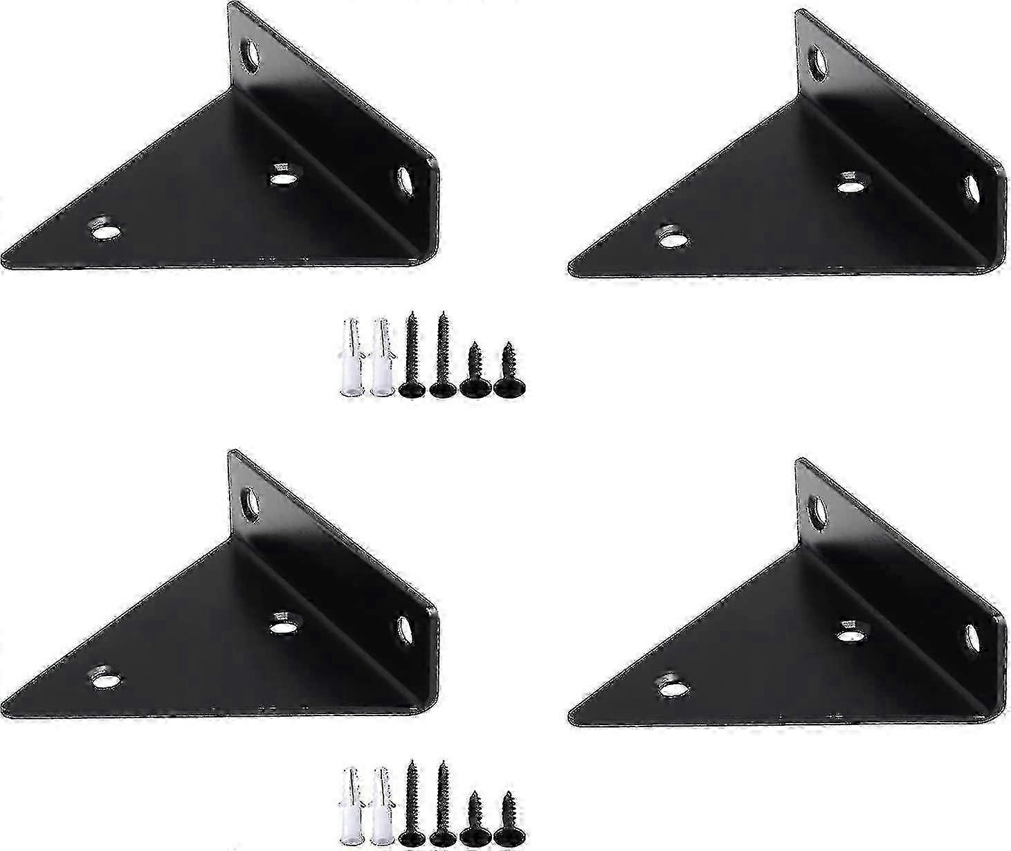 4pcs Floating Shelf Brackets with 16 Screws - Black