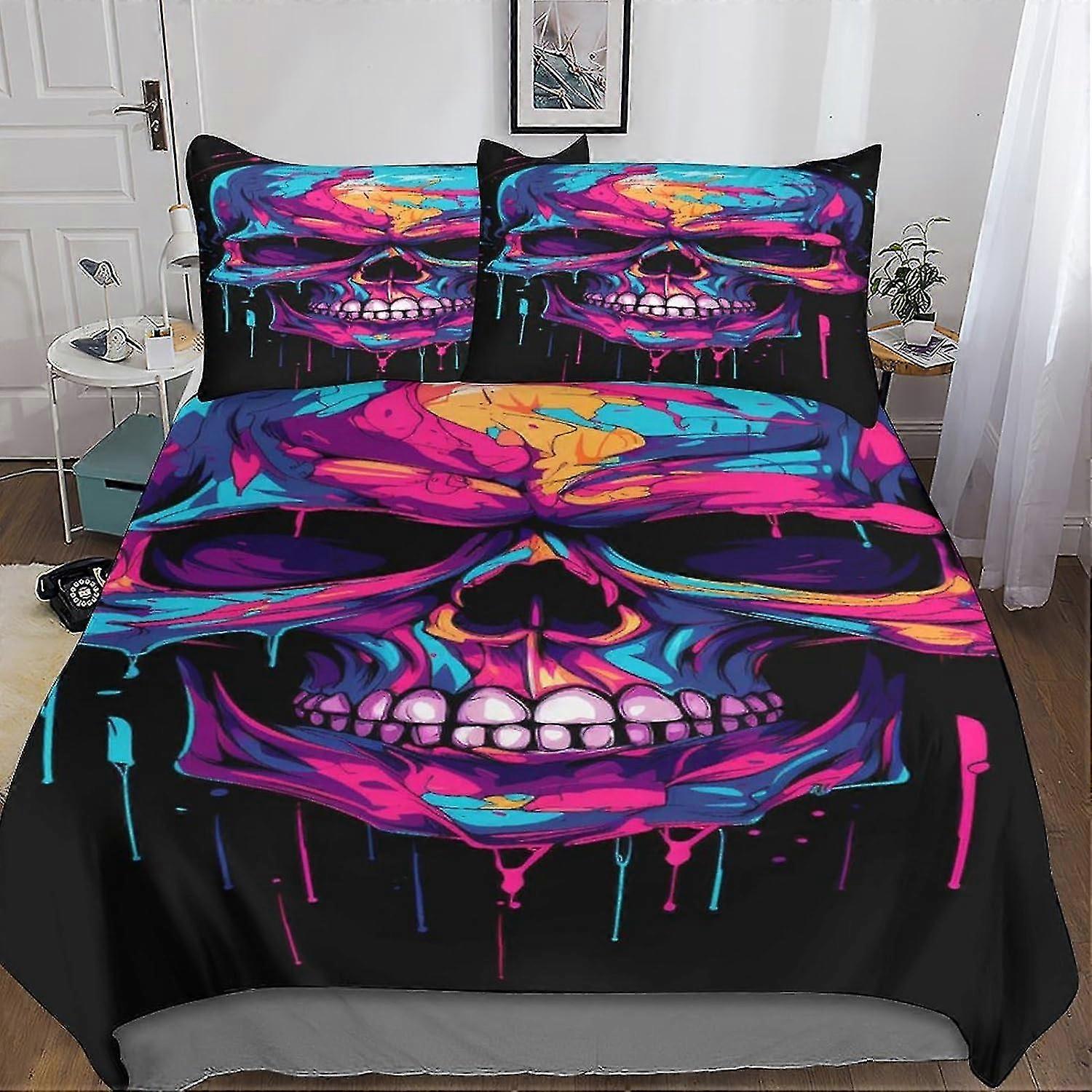 3D Skull Duvet Cover Set, Evil Skeleton Bedding Set with Pillowcases, Soft Microfiber for Adults and Kids, 3 Pieces
