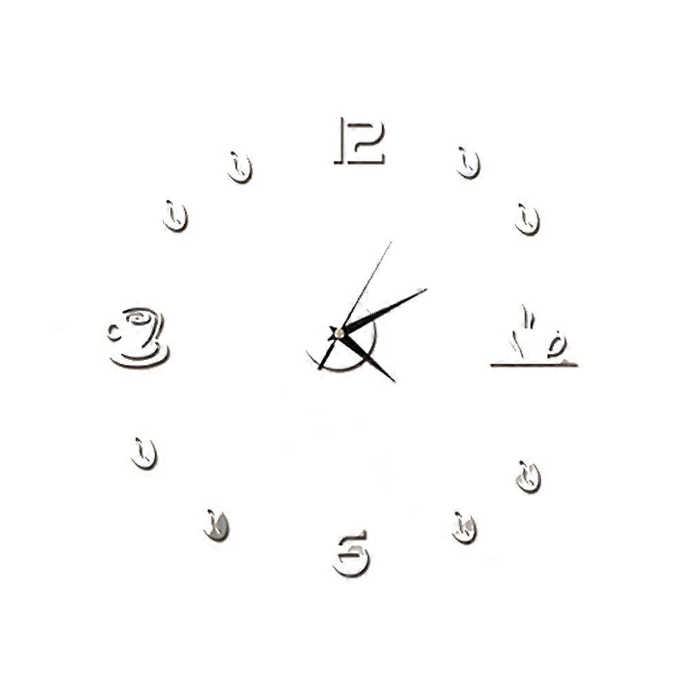 Coffee Wall Decor For Kitchen Mirror Clock Square Shape Silver Acrylic Mute Movement 1Set