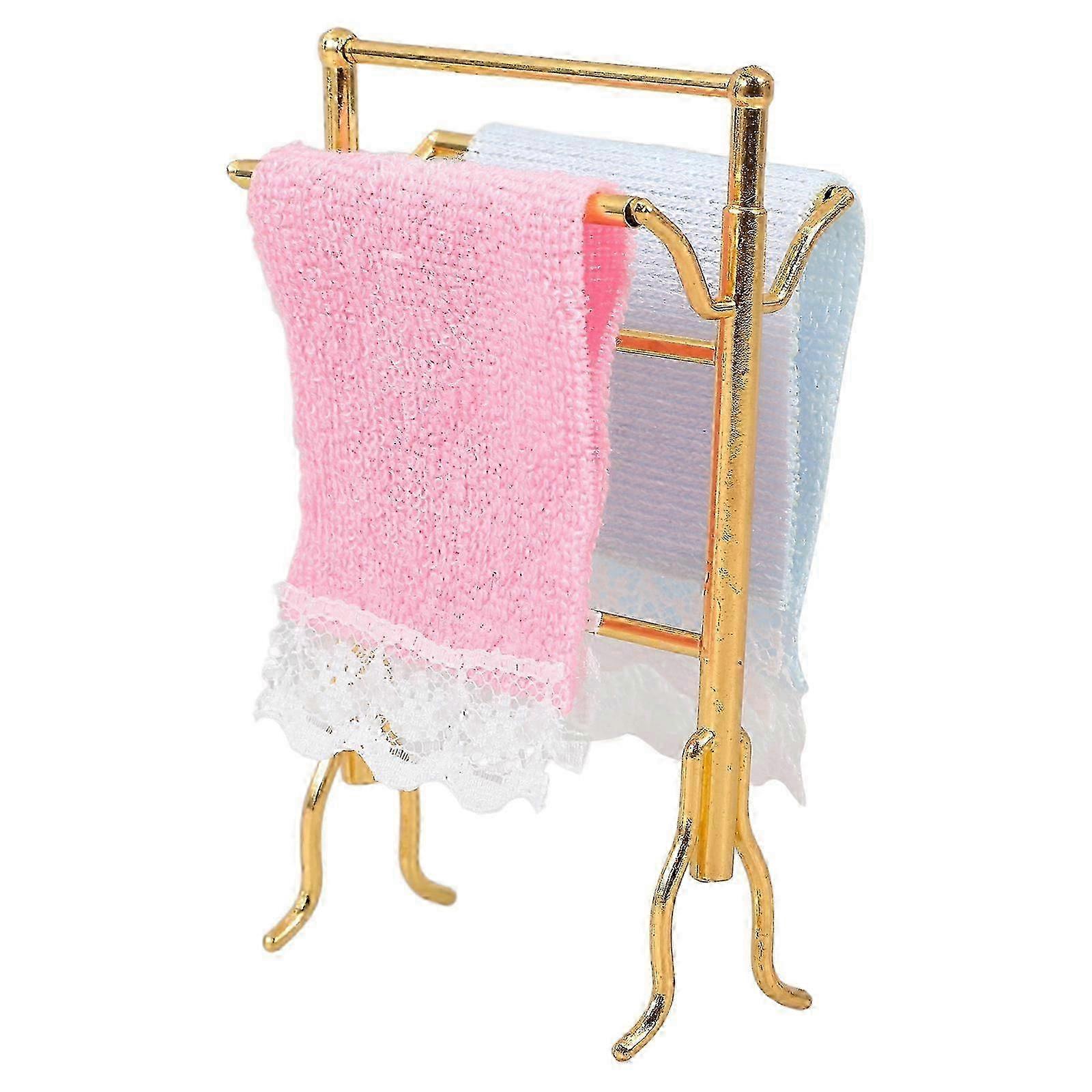 1 Set Doll House Towel Rack Mini Towels Simulation Miniature Towel Shelf