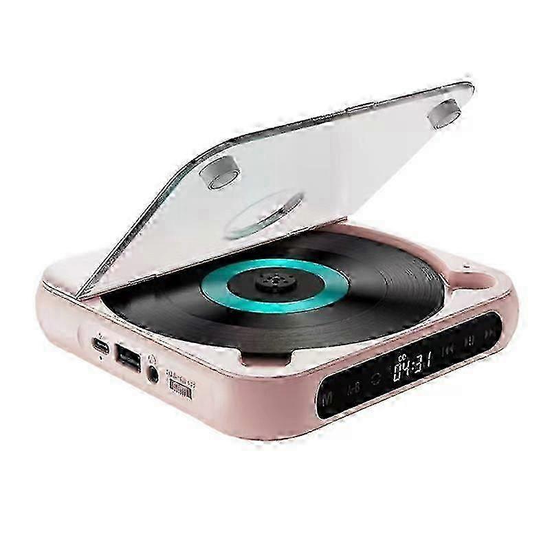 Portable CD Player Bluetooth Speaker,LED Screen, Stereo Player, Wall Mountable CD Music Player with FM Radio-Pink bs