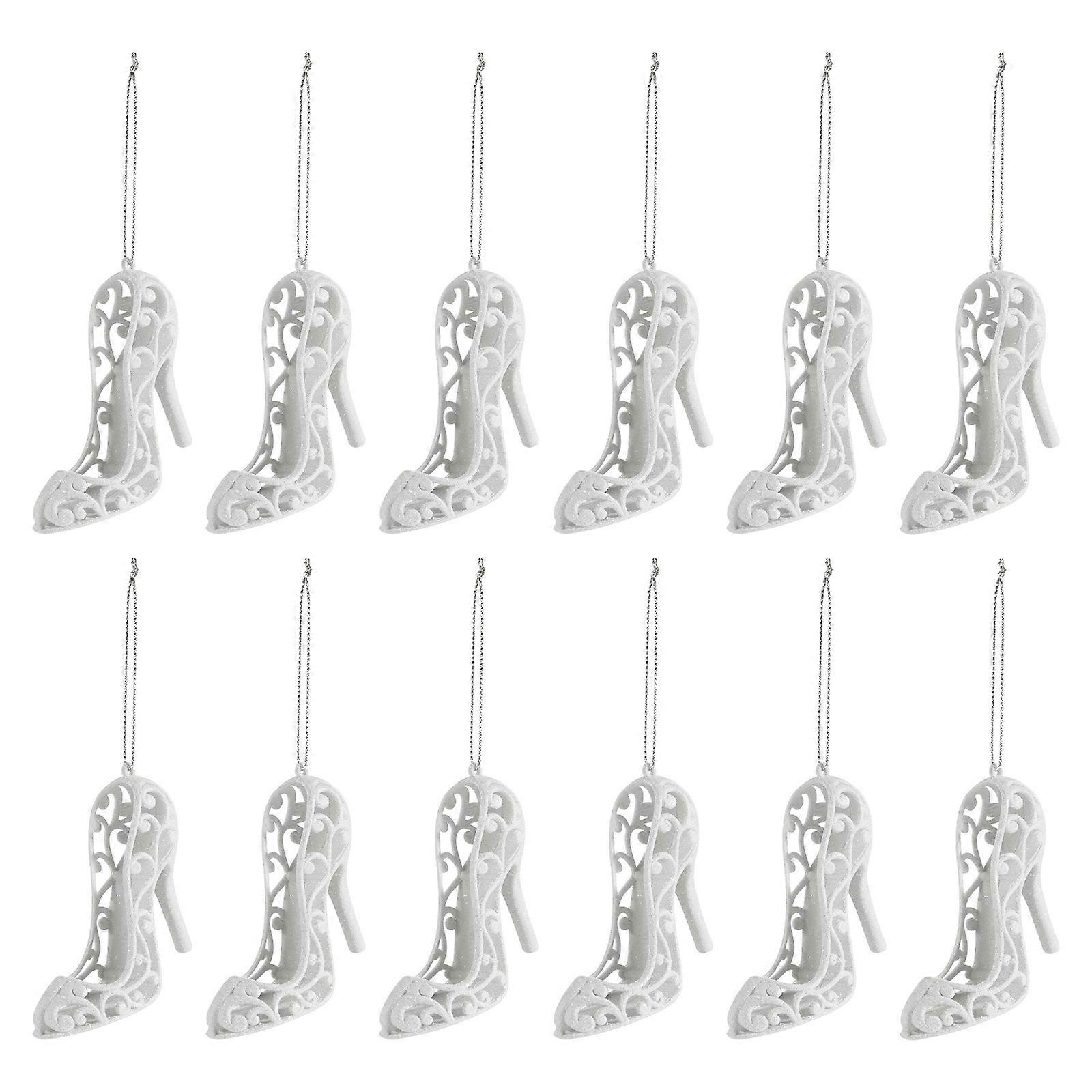 White Foam High Heel Shaped Decorations with Hanging Loop for Party 12 Pcs