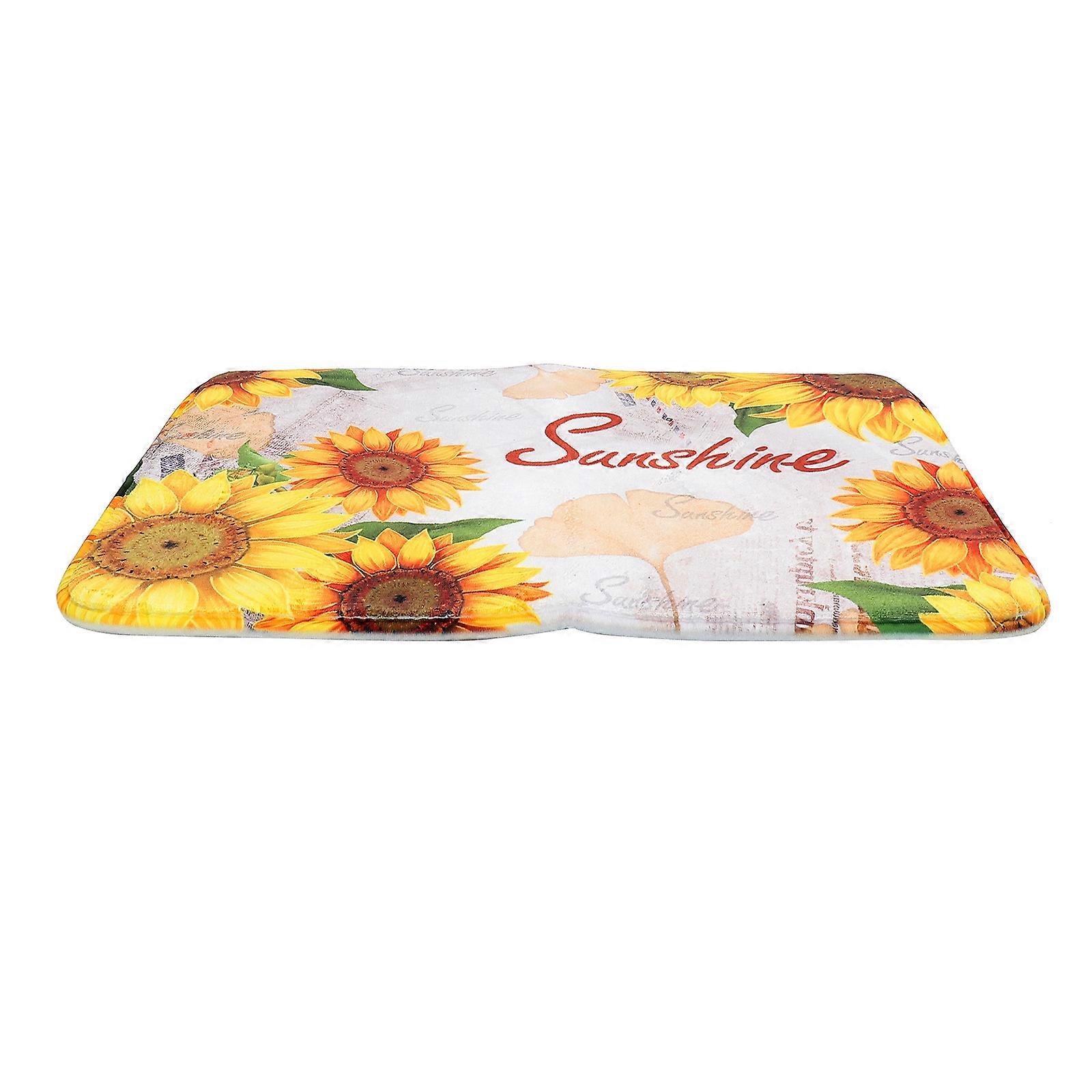 Sunflower Pattern Non Slip Floor Mat Soft Absorbent Bathroom Rug Multi Accessory