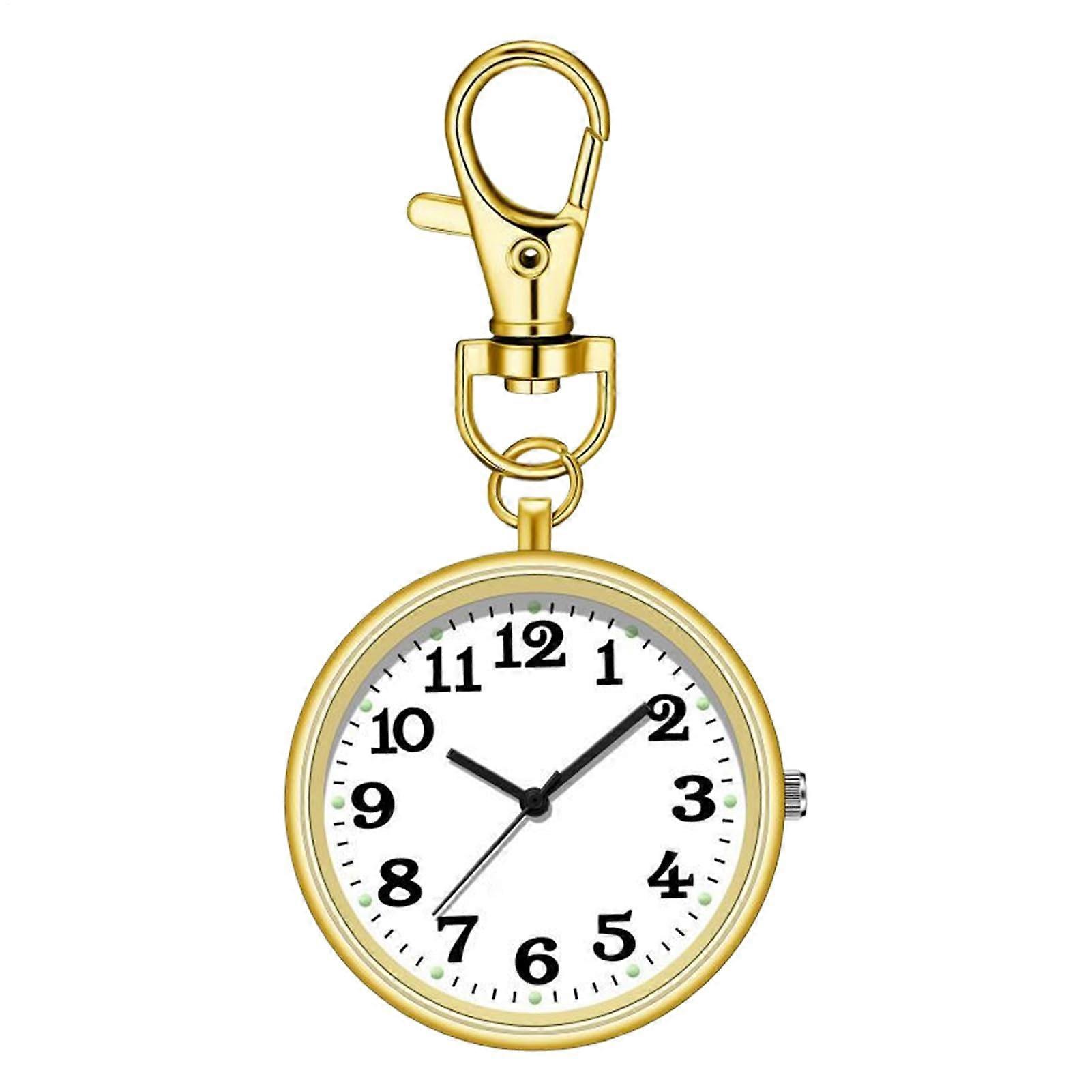 Pocket Watch with Keychain Clip | Round Design Rucksack Clock | Gold Timer Keyring for Family, Holidays, Kids