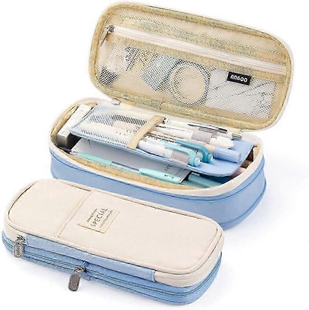 Spacious Light Blue Pencil Case for School & Office - Large Capacity Organiser