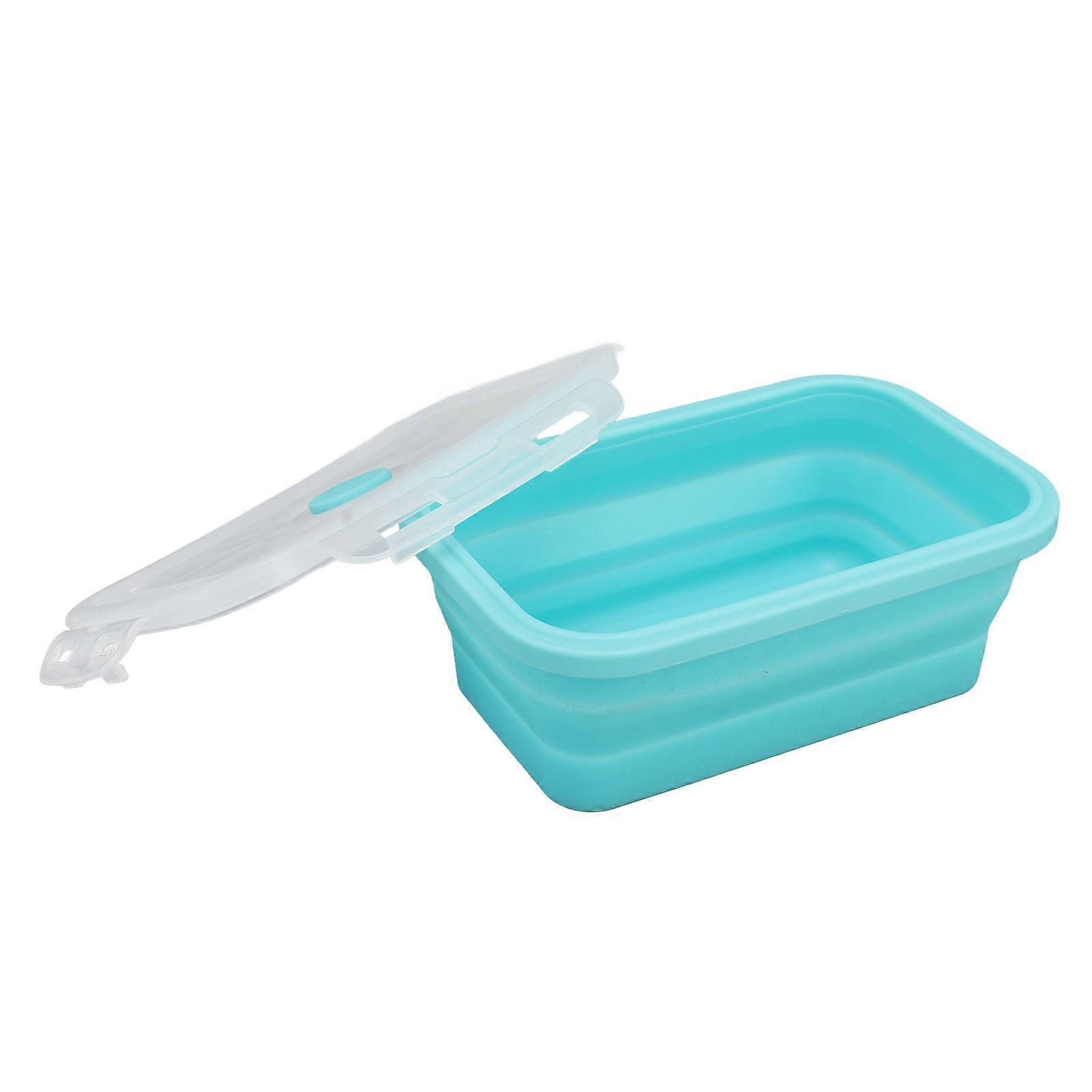 Collapsible Silicone Food Storage Container High Temperature Resistant Microwave Safe Lunch Box Environmental Friendly Bento Box 500ml Blue