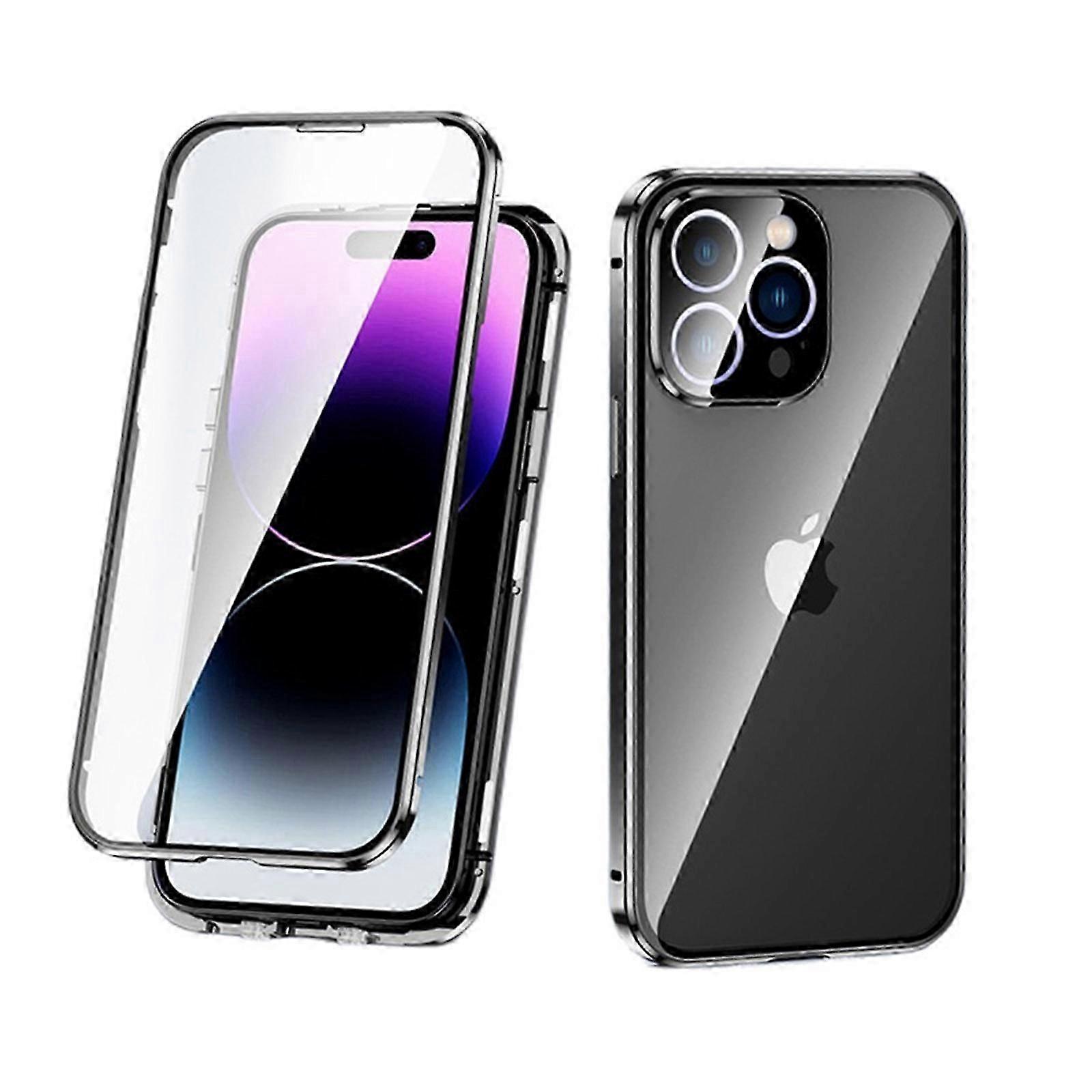 Lockable for iPhone 15 Pro Max/15 Ultra Magnetic Case Double Sided Glass Case with Camera Lens Protector Screen Protector Safety Lock