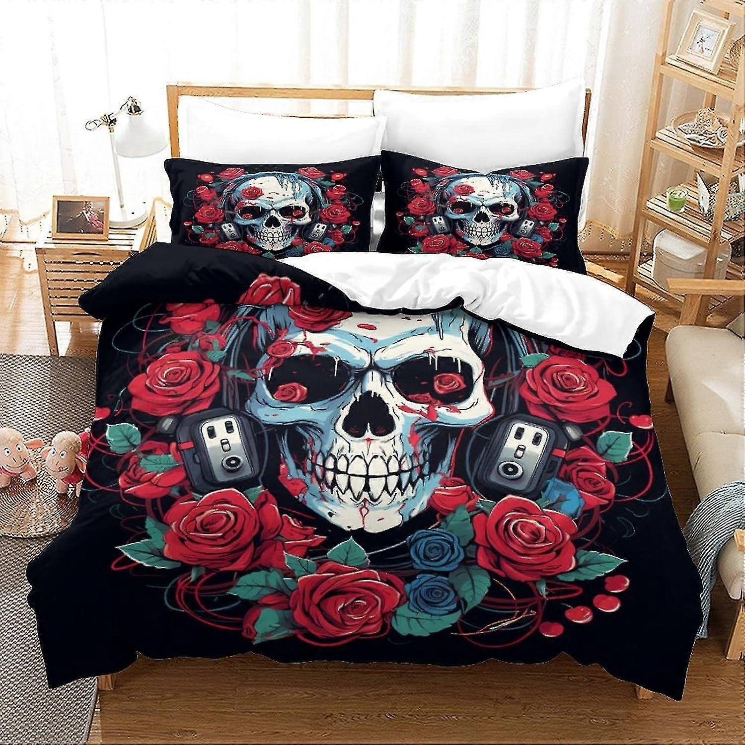 Human Skeleton Hotel Quality Duvet Set with Easy Care and Super Soft Luxury Bedding for Kids and Adults, 3-Piece Set