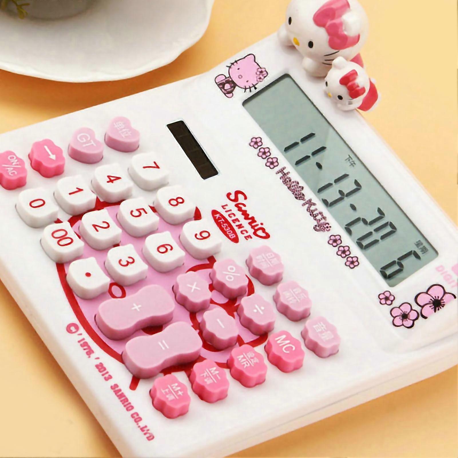 Cute Desktop Calculator Cute Cat Style 12 Digit Basic Standard Solar Portable Calculator for Students White