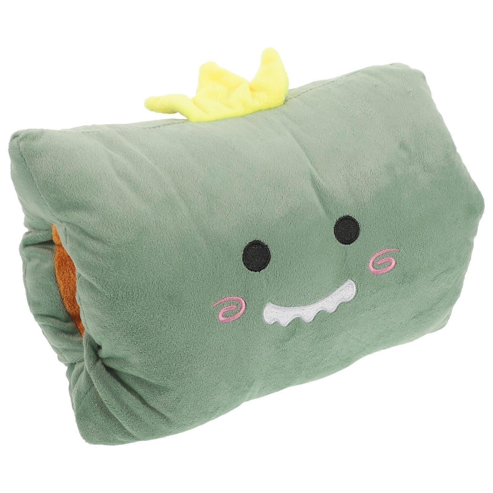 Cartoon Hand Warmer Pillow Like Design Portable Heat Retention 25x18x5cm Green Plush 1Pcs