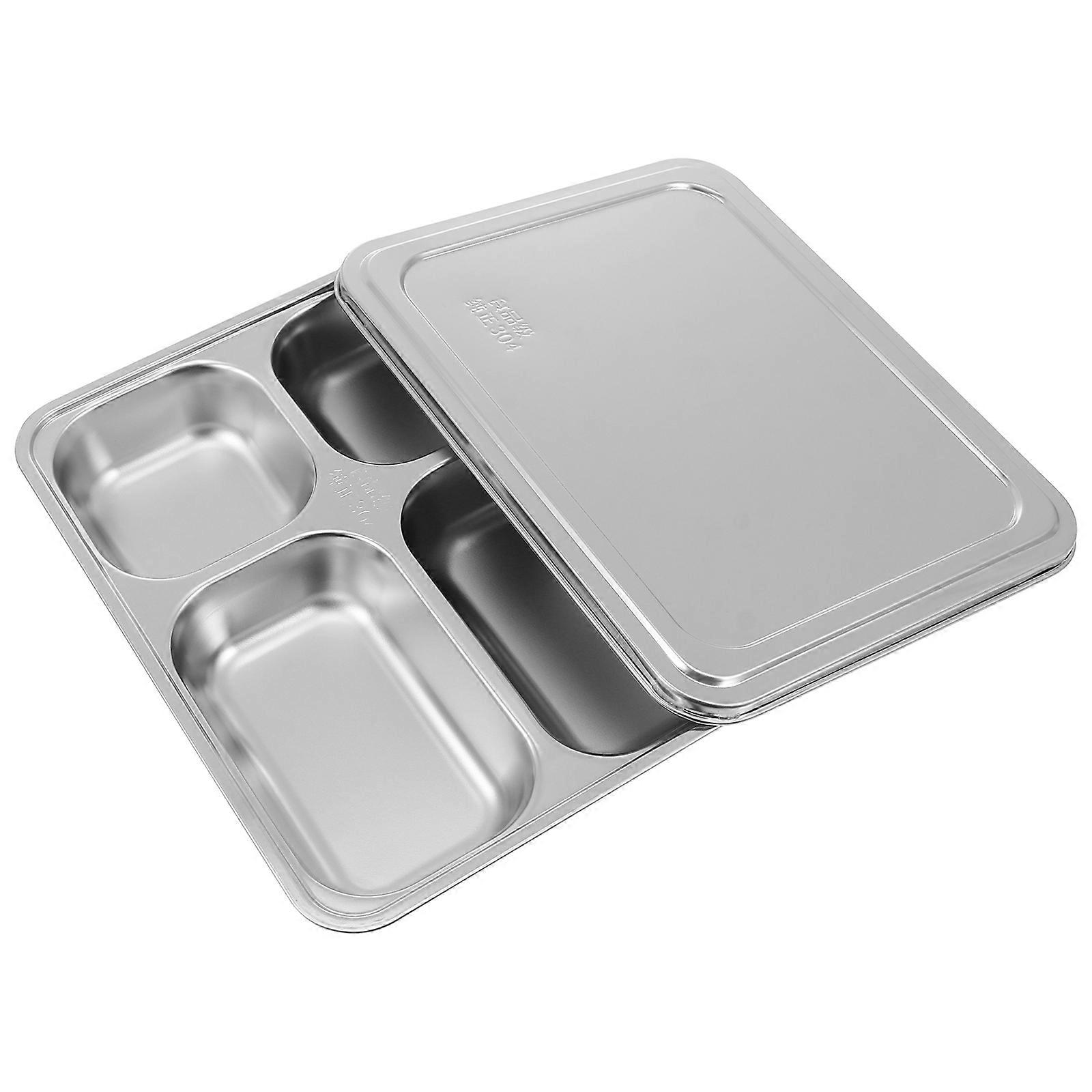 Stainless Steel Food Divided Tray with Four Compartments for Home Silver Stackable 4 Sections