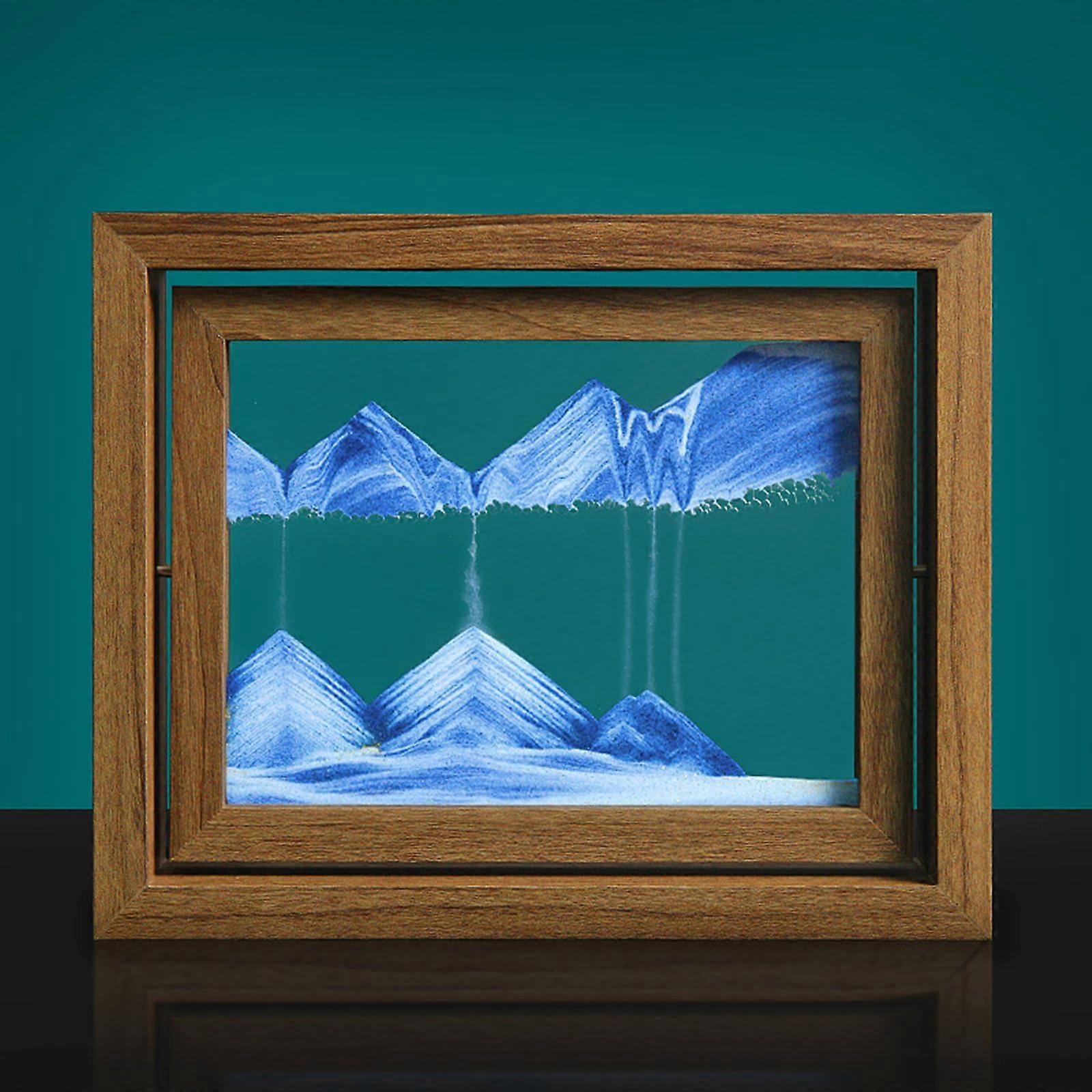 Flowing Sand Frame Made of Wood, Colorful 3D Sand Pictures for Children, Rotating Sand Picture with Glass, 25.5 x 20.5 Blue