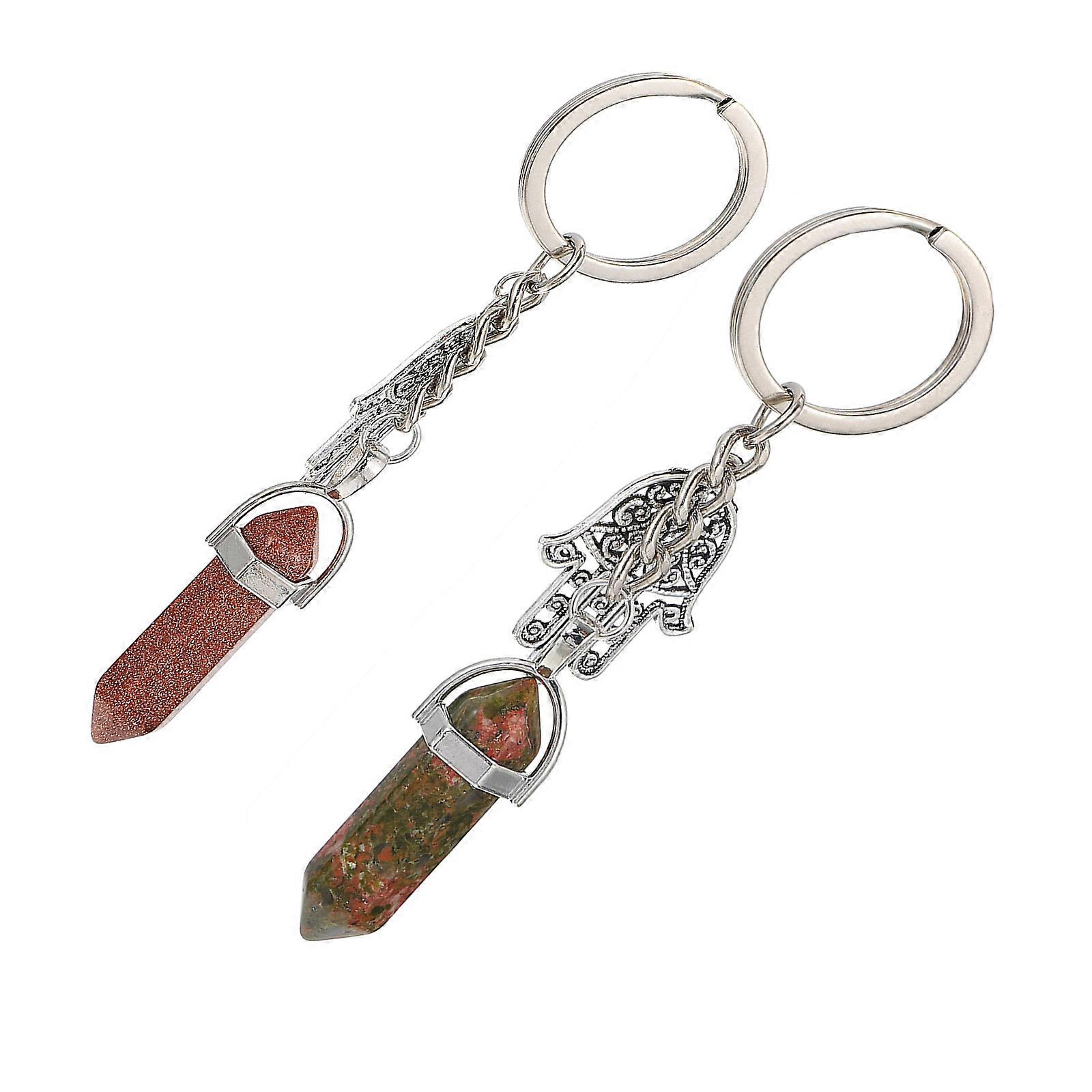 Girls Keyrings Hexagonal Key Pendant Iron Material Floral Green Hanging Ornament 2Pcs