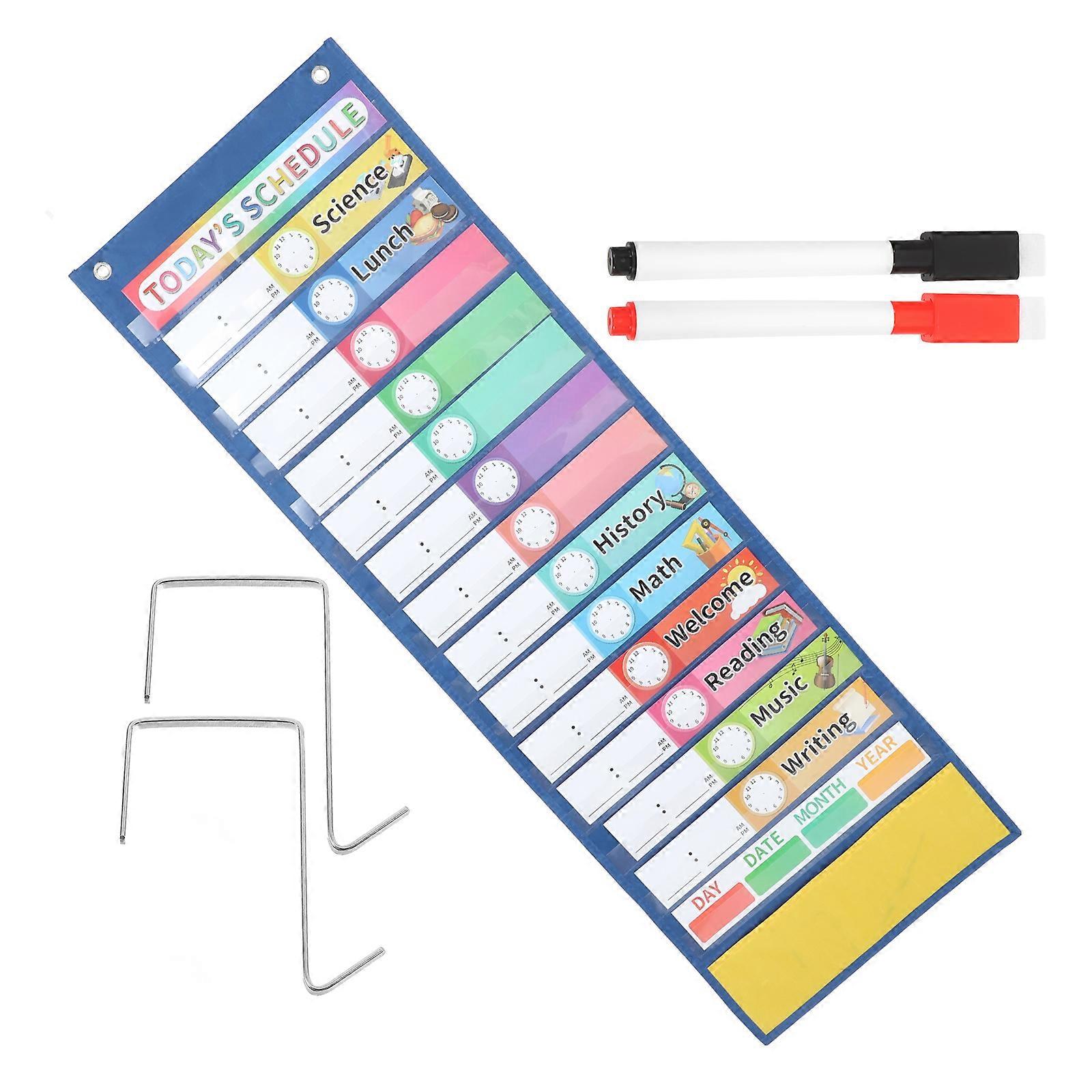 Magnetic Daily Schedule Classroom Pocket Chart Blue 101.00X33.00X0.50cm Organizing Classroom Activities 1 Set