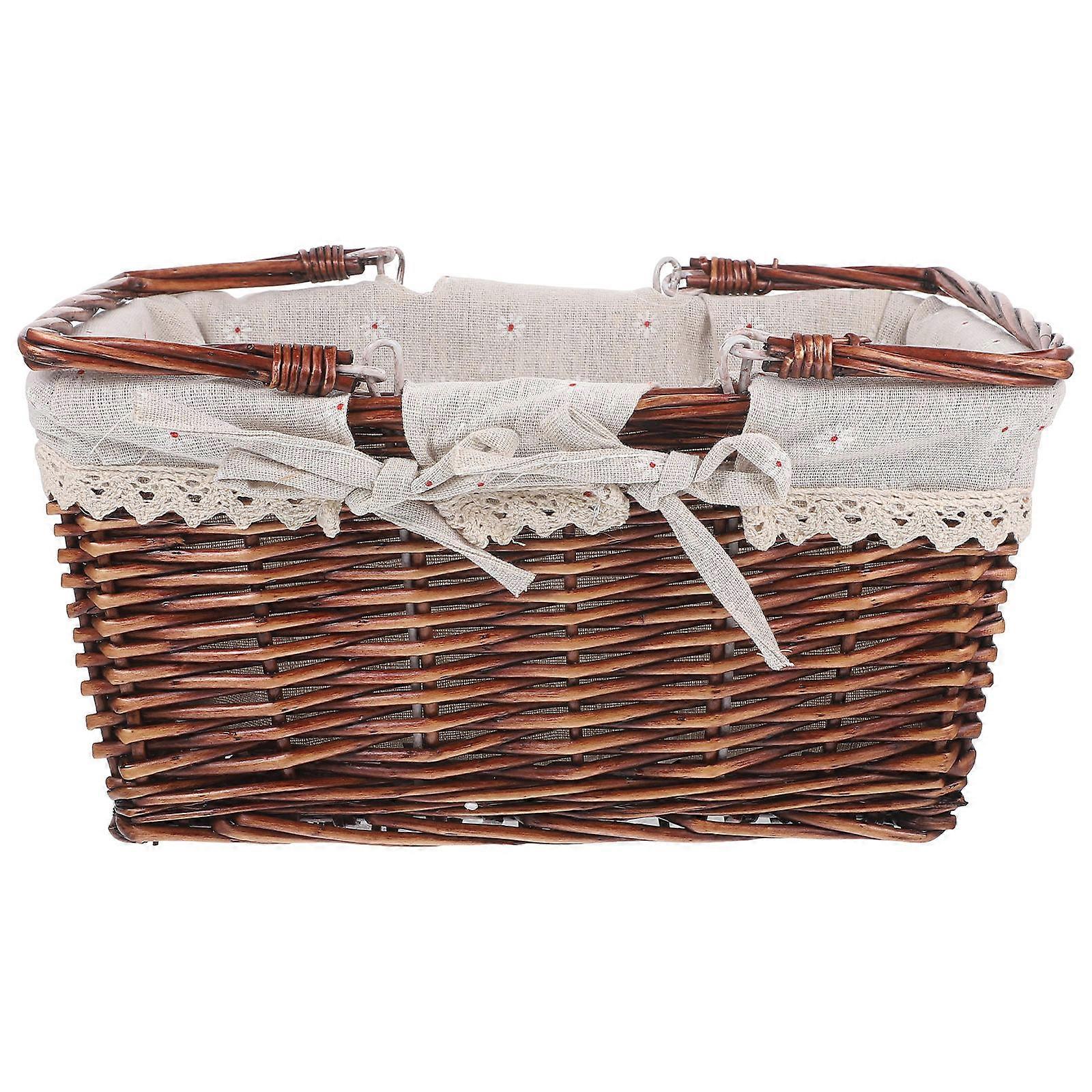 Dark Brown Wickerwork Basket for Outdoor Use with Sturdy Handle and Versatile Storage 12.5x8.5x6.5