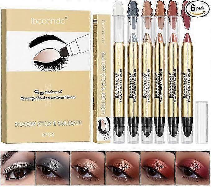 Eyeshadow Stick Set,6PCS Dual-Ended Eyeshadow Pencil Set,High Pigmented,Natural & Shimmer Shades Contour Stick,Waterproof Long Lasting,Create Glitter