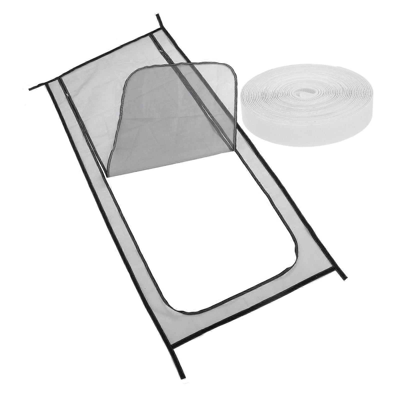 Dog Screen Door Zipper Mesh Door Prevent Pet Escaping Home Use Durable Black 1Set