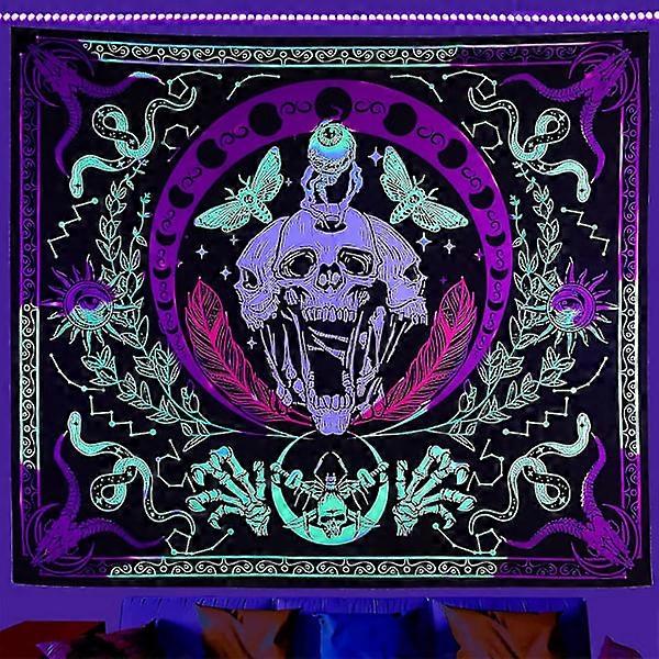 LCFhome Skull Blacklight Tapestry, UV-Reactive Skeleton Wall Hanging, Glow in the Dark Party Background