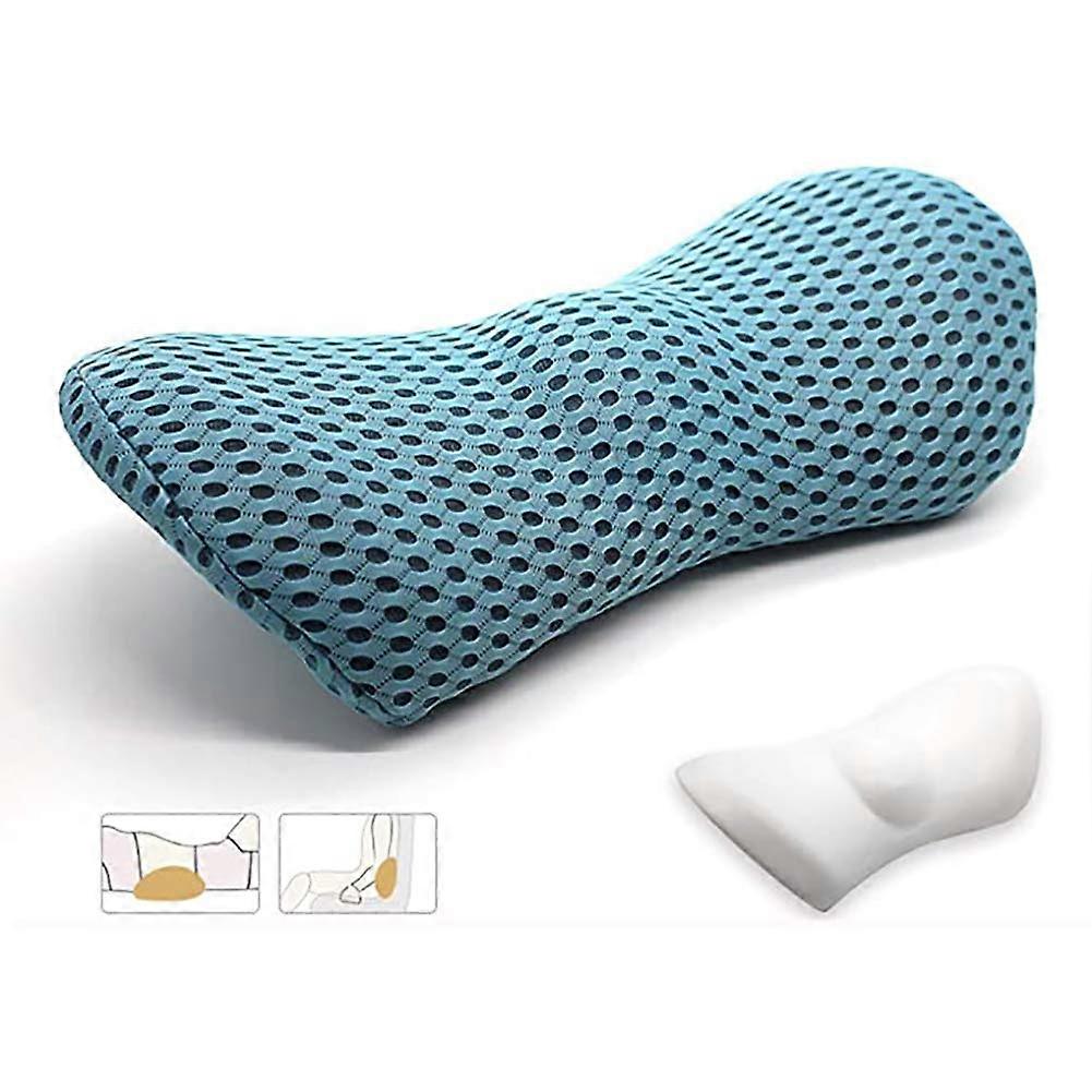 Memory Foam Lumbar Support Pillow for Sleep and Office Chairs, Blue, Ergonomic Design, Adjustable Size