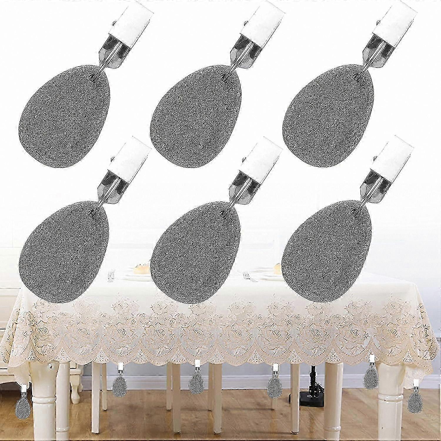 Set of 6 Gray Marble Tablecloth Weights with Clips for Outdoor Events and Home Use