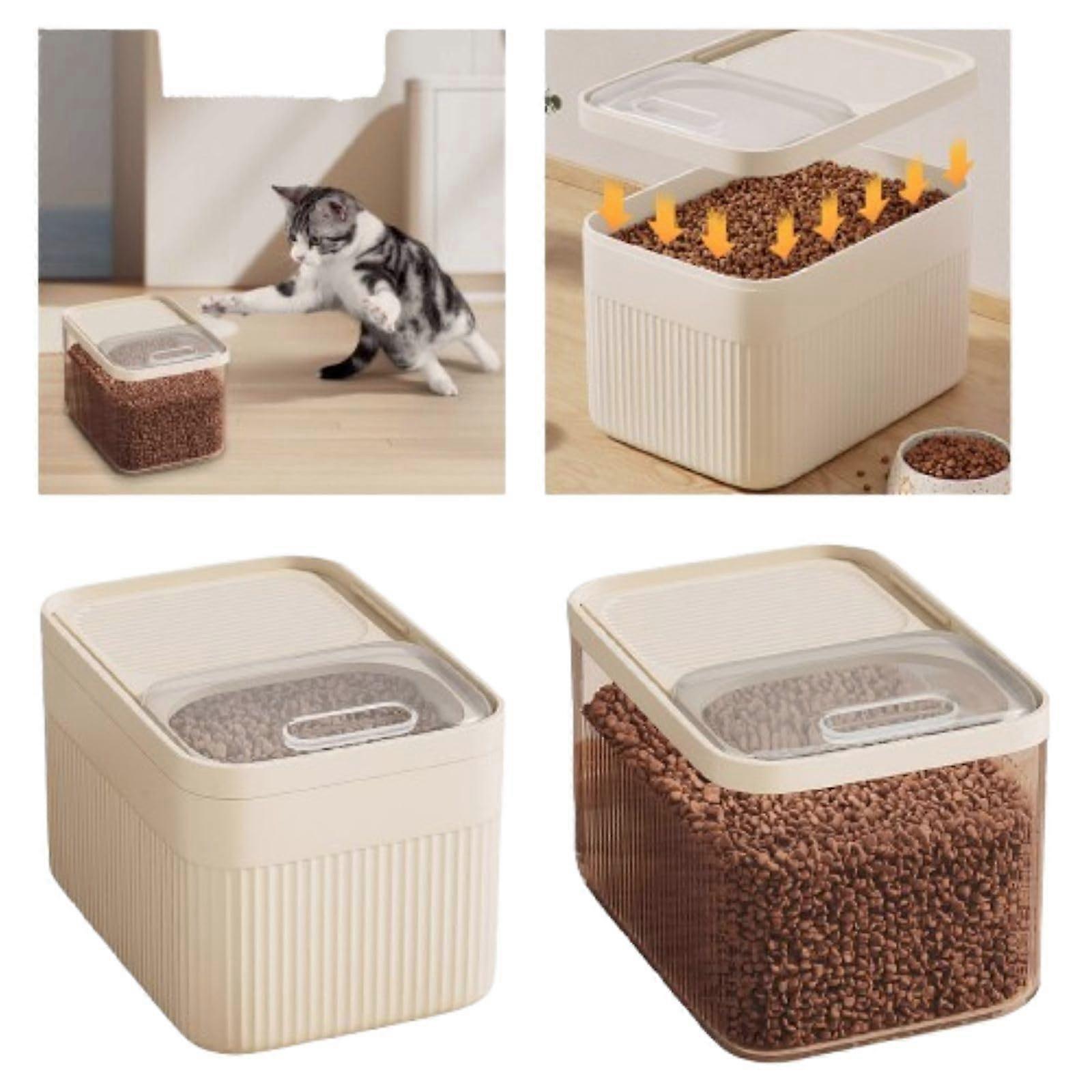 Airtight storage container for pet food for dogs, cats, and other animal feed, storage container with measuring cup, 24x17x18cm, white